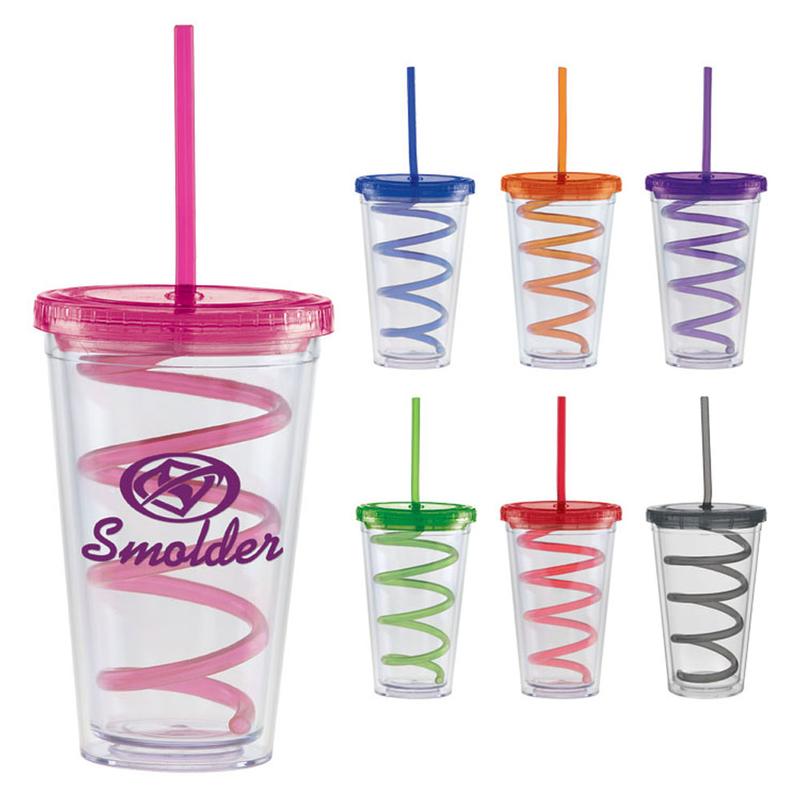 Carnival Cups-Color Curly Straw, Color Lid 12