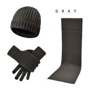 Warm Winter Hat Long Neck Scarf Touch Screen Gloves Set 3