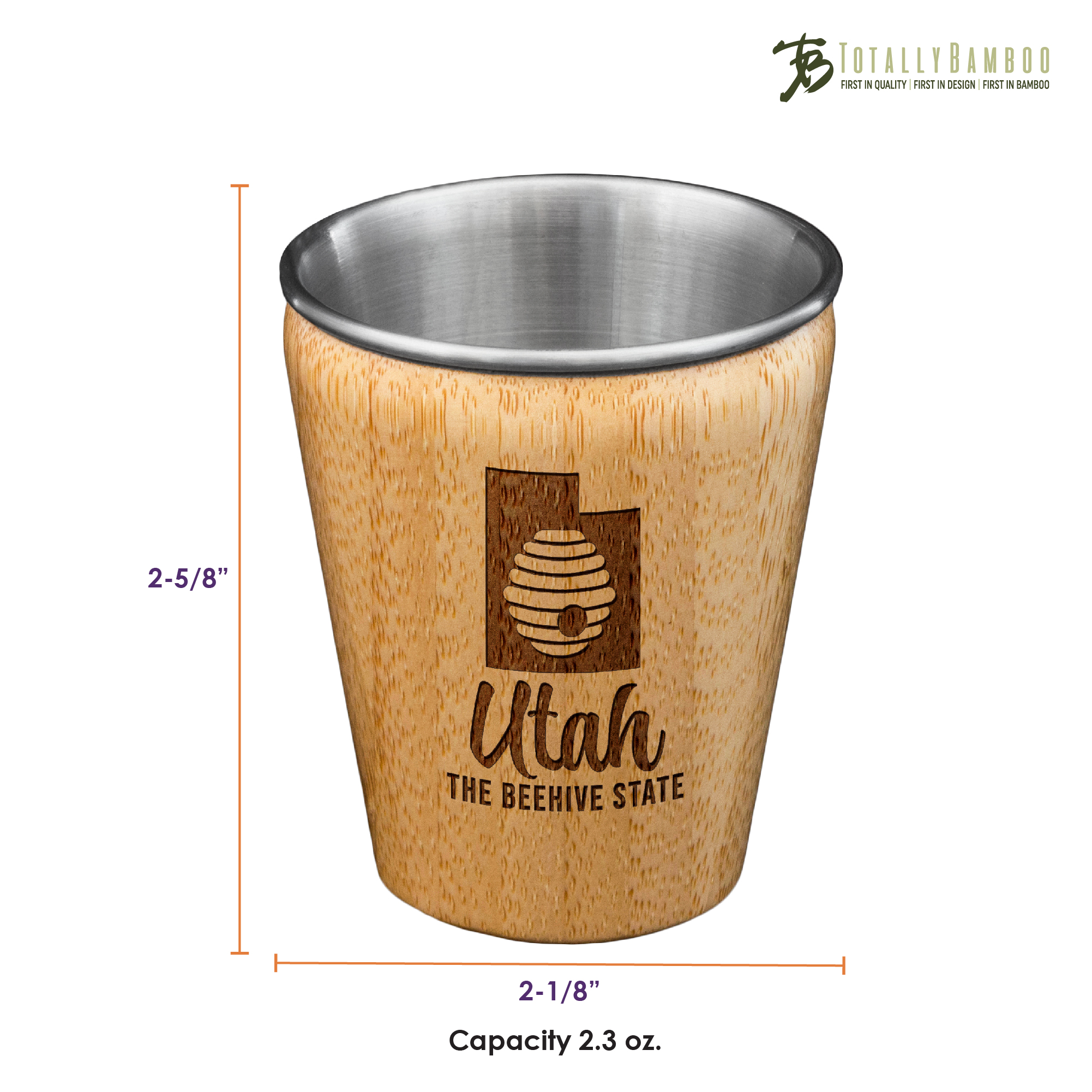 Utah State Bamboo and Stainless Steel Shot Glass 3