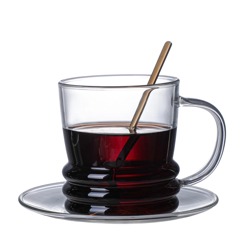 Custom 10 OZ. Glass Tea Cup Coffee Mug with Saucer Set 3