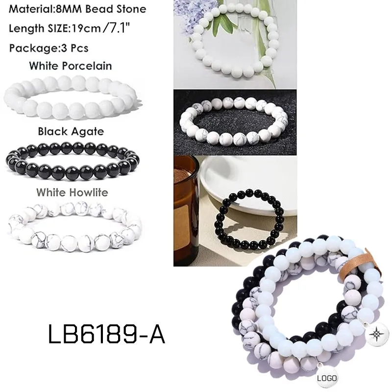 BULK Round Beaded Gemstone Bracelets Wholesale 3 PCS Set 4