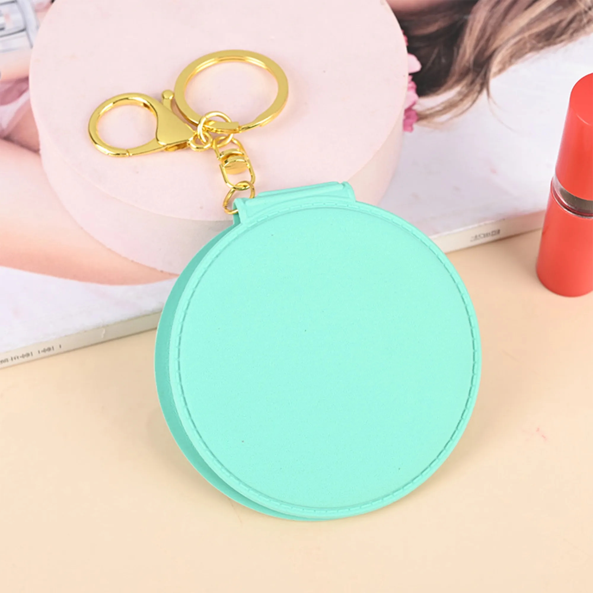 Portable Folding Round Keychain Mirror Matte Dual Sided PVC 2
