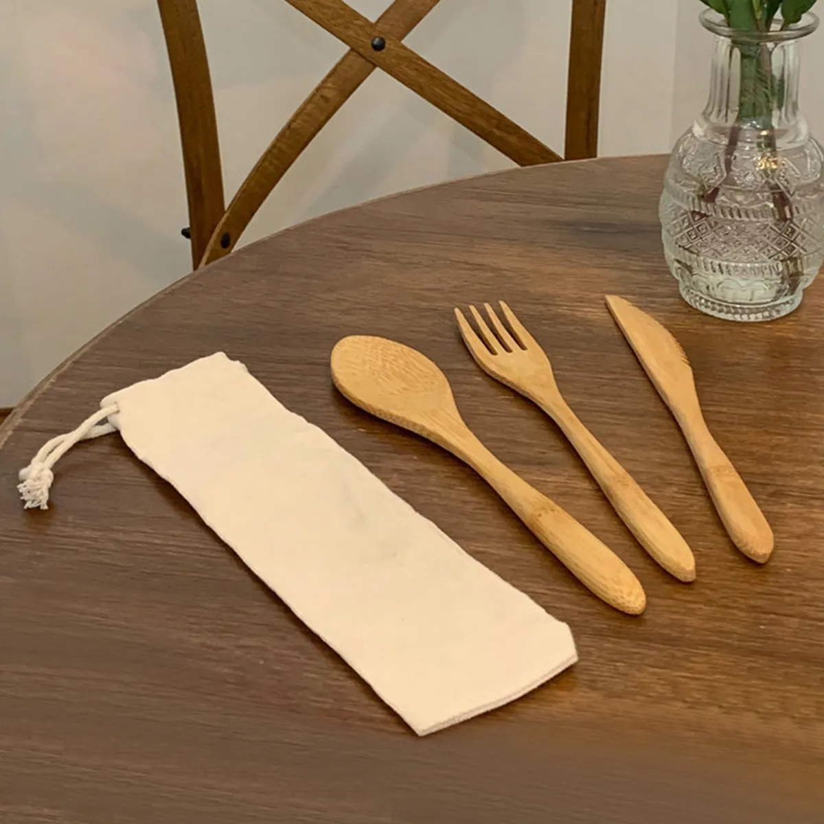 Portable Wooden Utensil Set in Bag 3