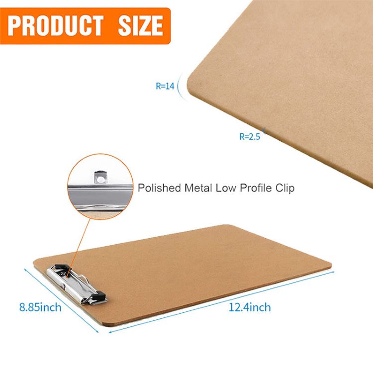 Factory price 9 x 12.5 Inches Recycled Brown Low Profile Clip Clipboard