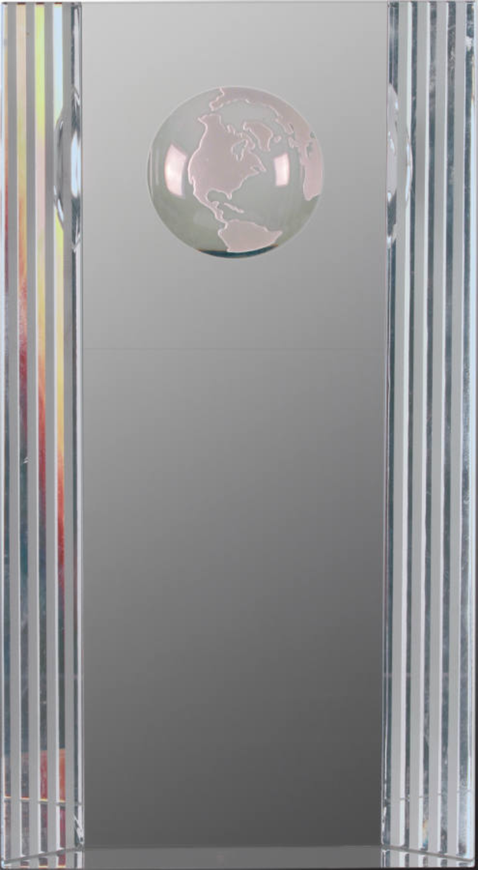 7 3/4" Clear Crystal Rectangle Award with Globe Etching 3