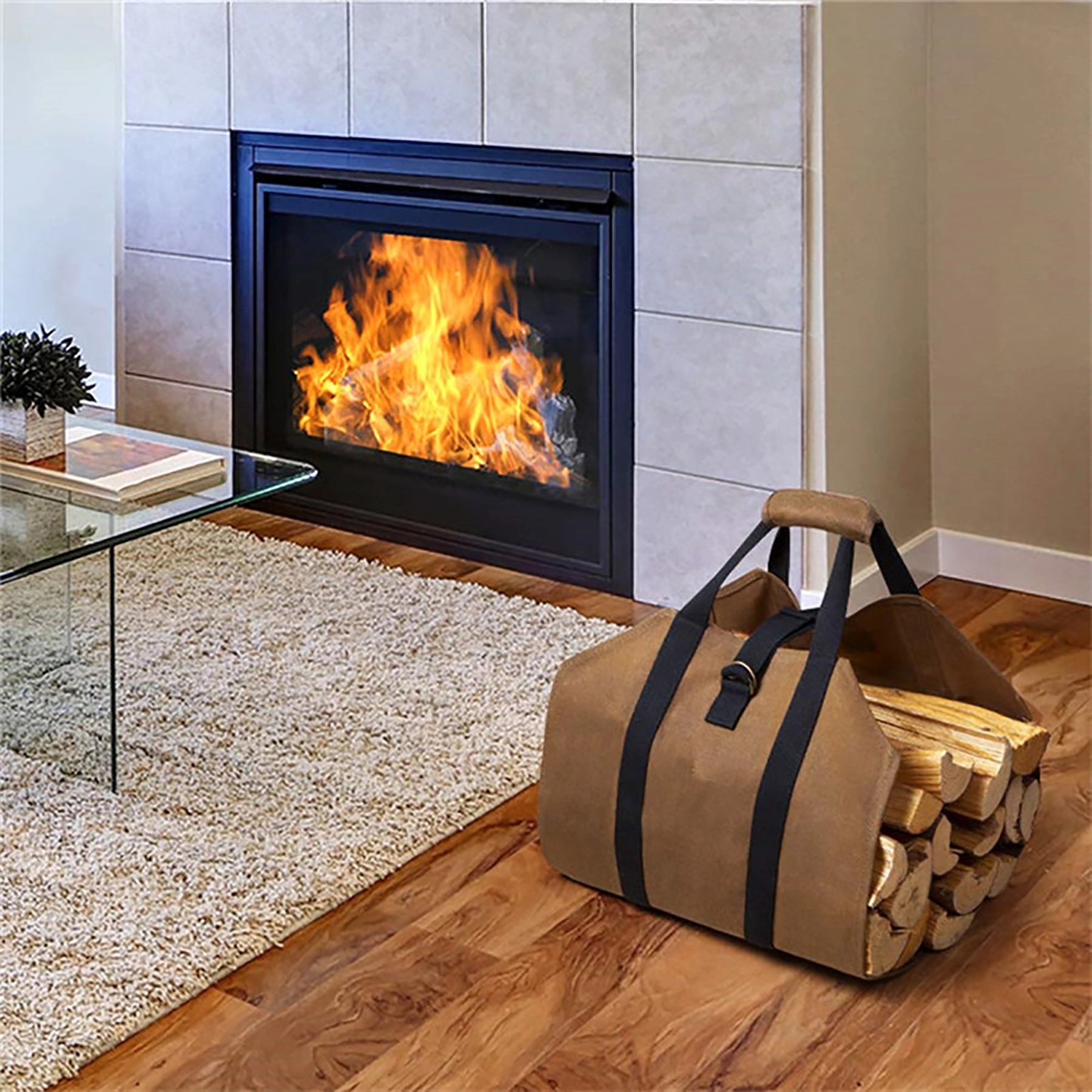 Log Carrier For Firewood 39 In X 18In Waxed Canvas Bag 6