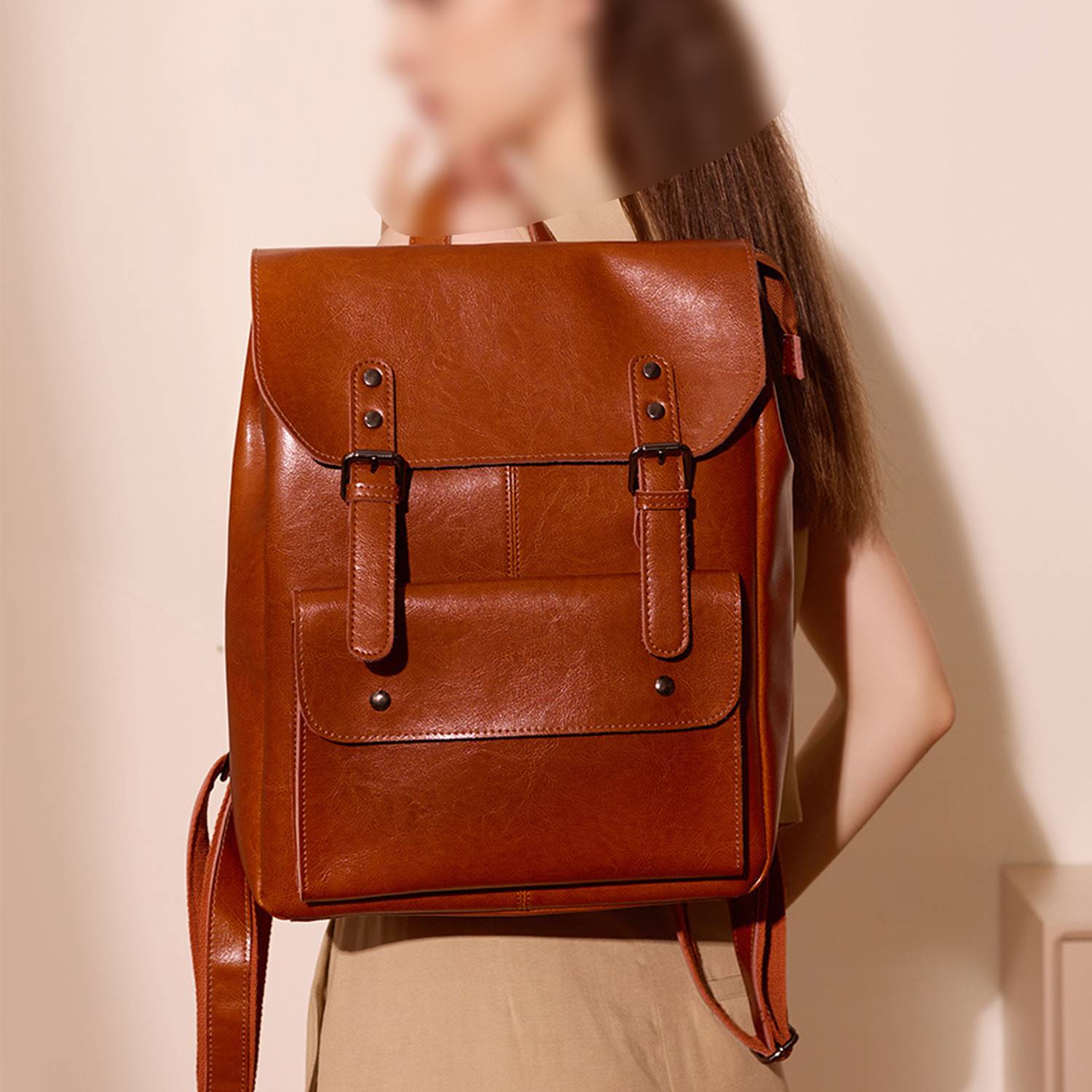 Women Travel Genuine Leather Backpack 8