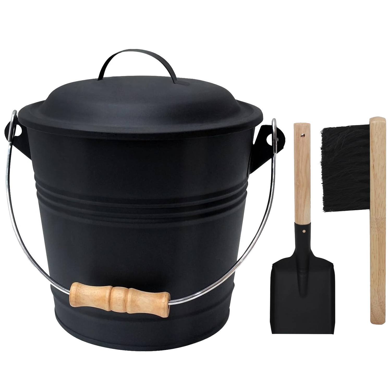 Mini Fireplace Ash Bucket Set w/ Lid, Brush & Shovel 2
