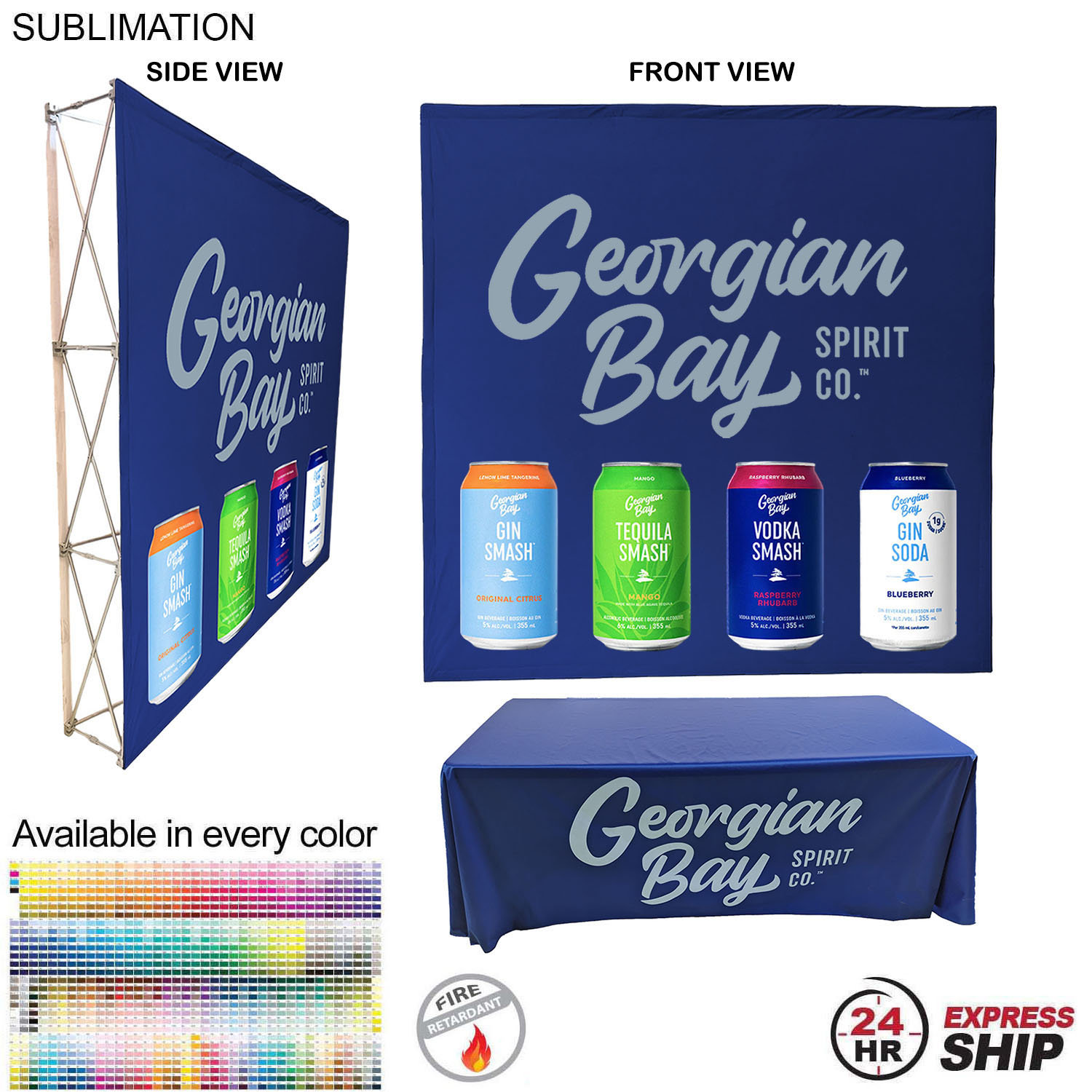 24Hr Express - Tradeshow booth package Ultra, 7.5' Straight Fabric Wall and Premium 6' tablecloth 6
