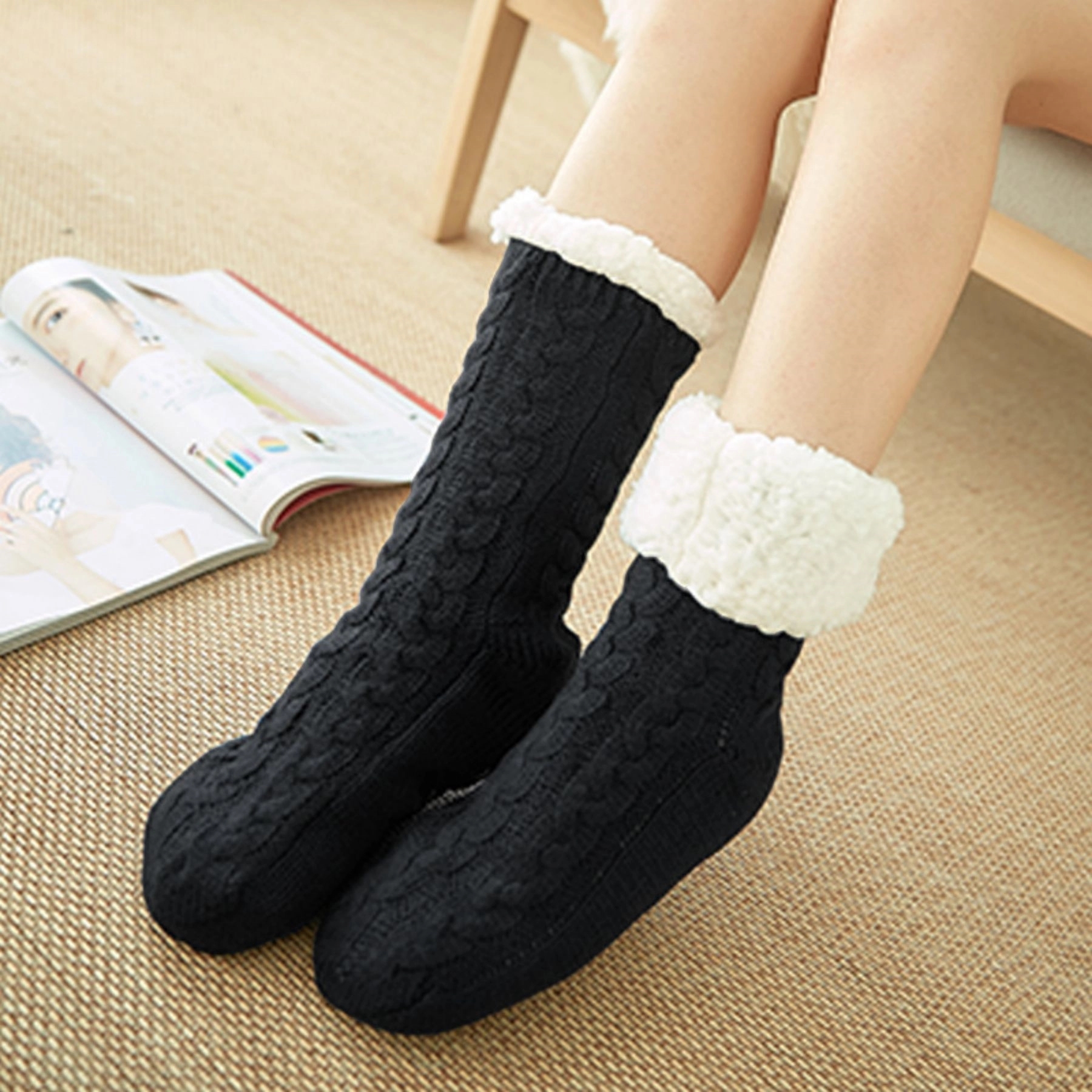 Women Home Slipper Socks Winter Fleece Soft 7