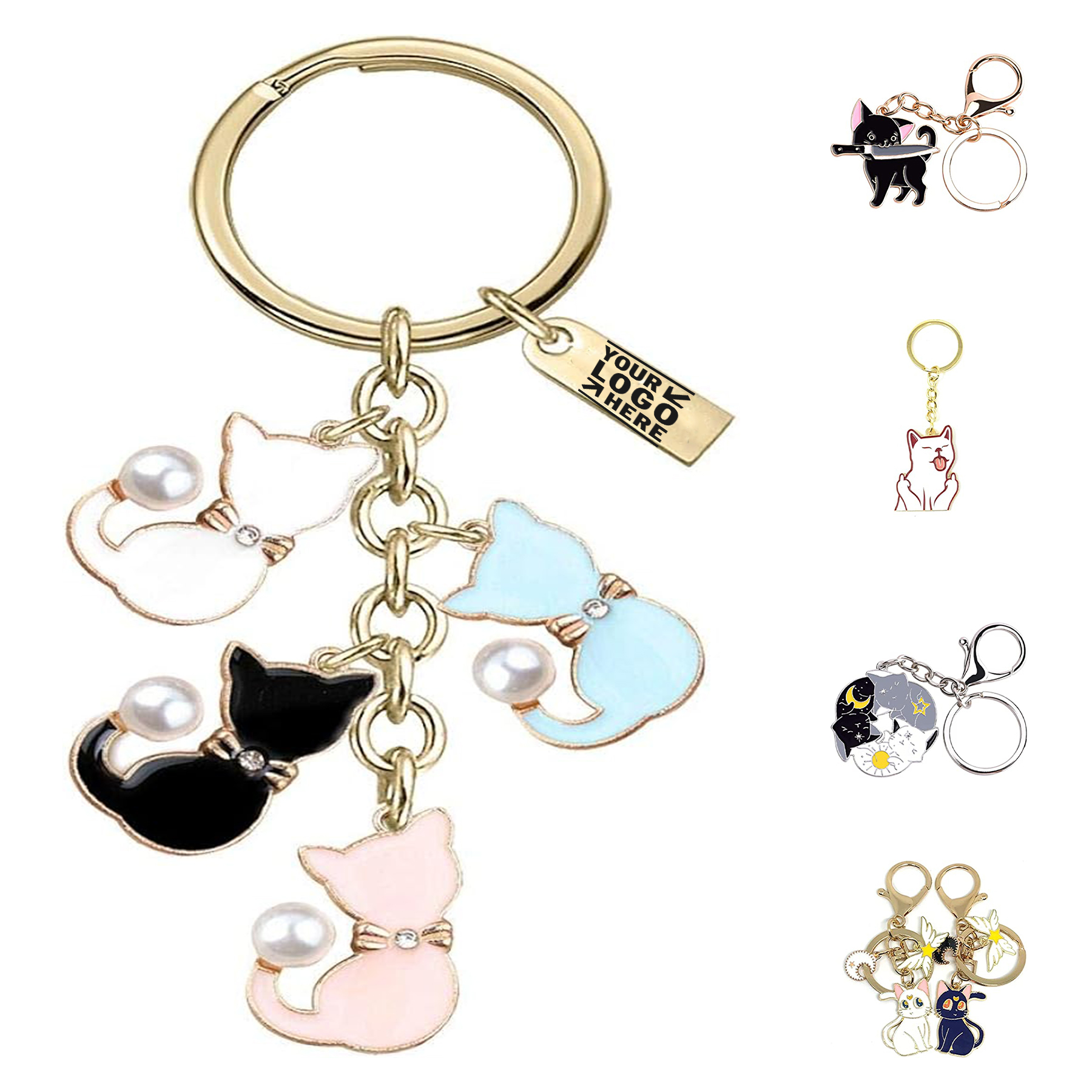 Women Girls Z557 Cat Pets Keychain 4-color Charms Pendant