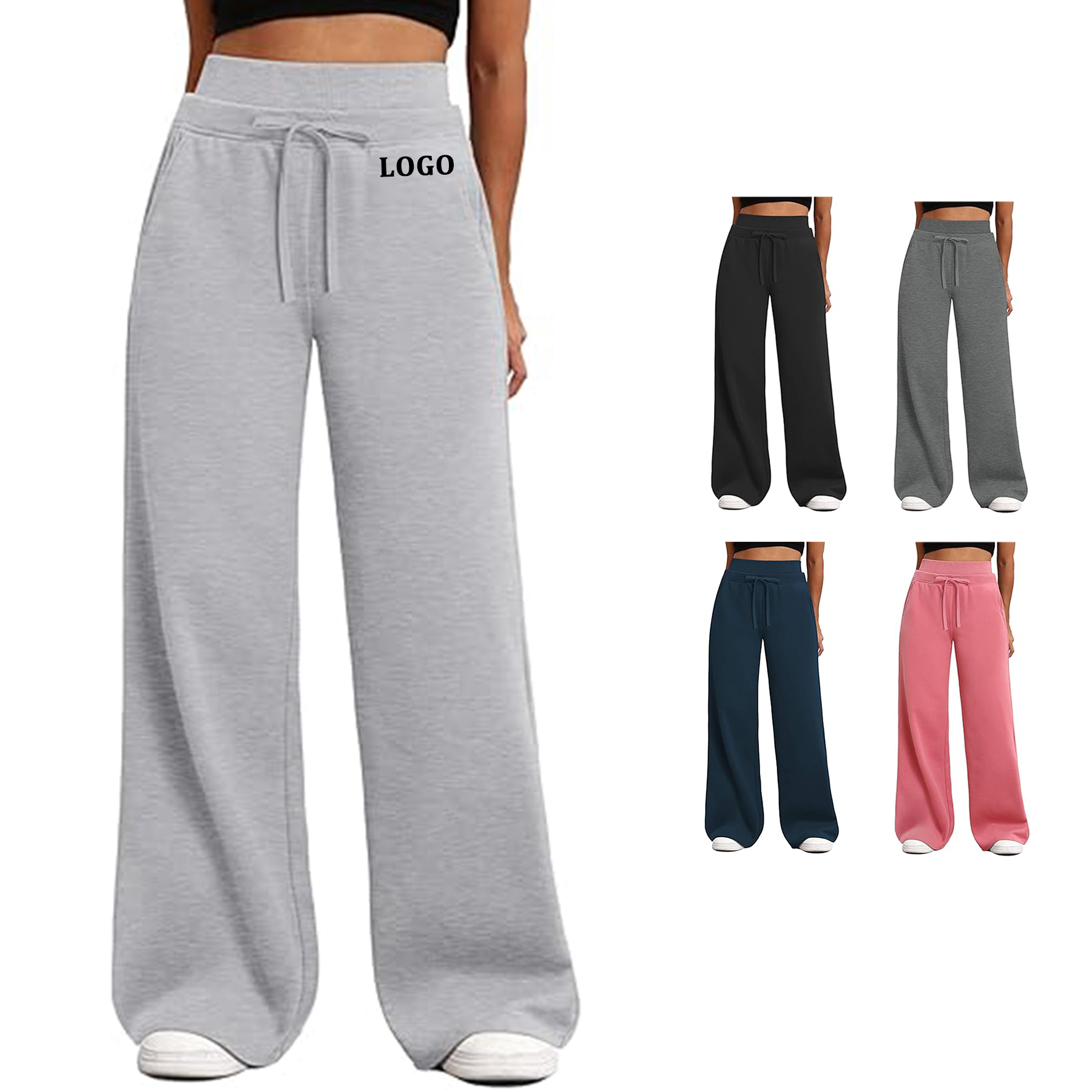 Women Wide Leg Double Waisted Baggy Sweatpants 2