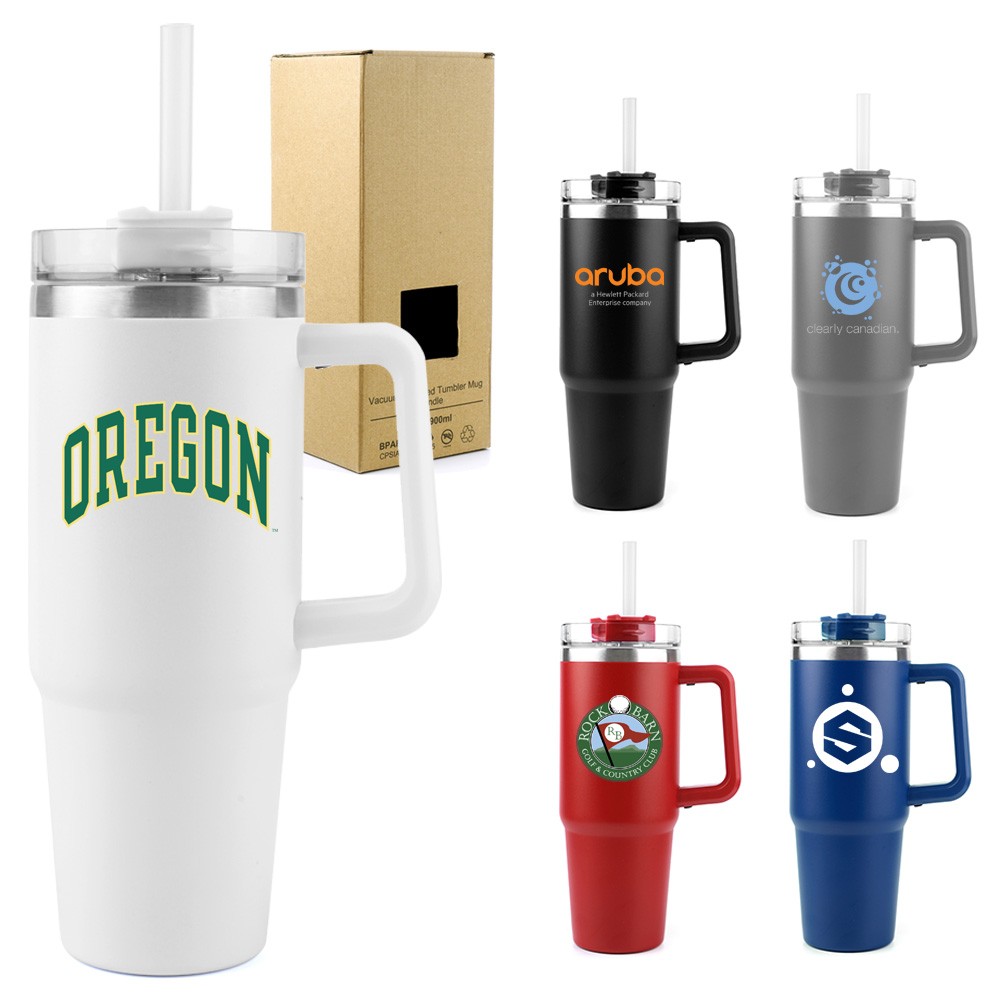 30 oz Vacuum Insulated Stainless Steel Tumbler Mug with Handle Lid and Straw 2