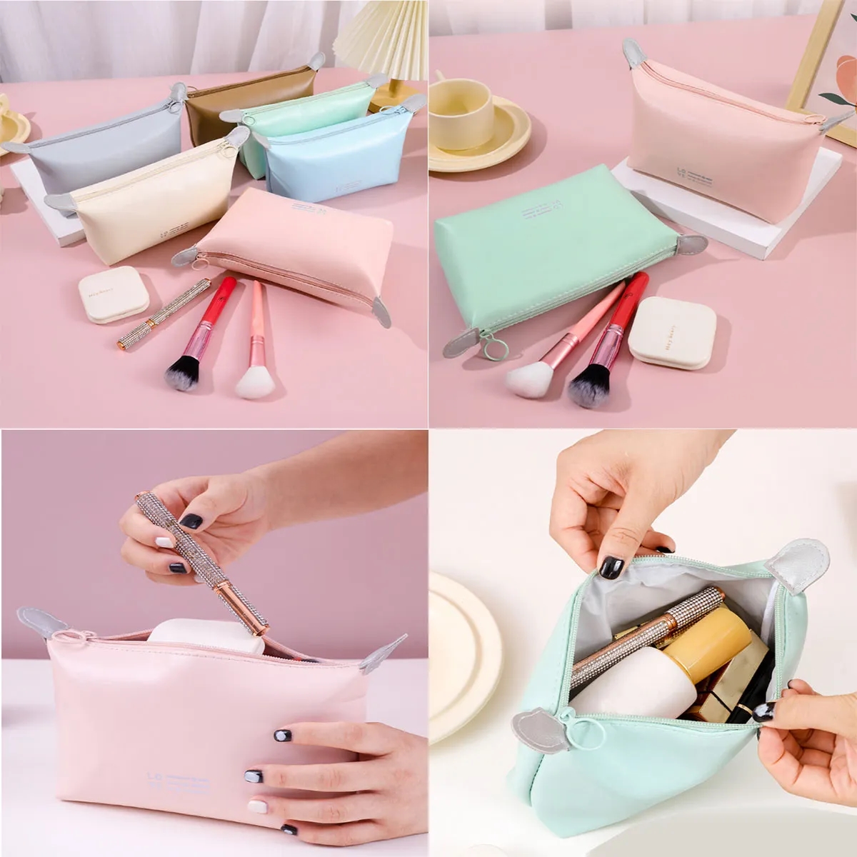 Waterproof Zipper Leatherette Pencil Case Cosmetic Pouch 1