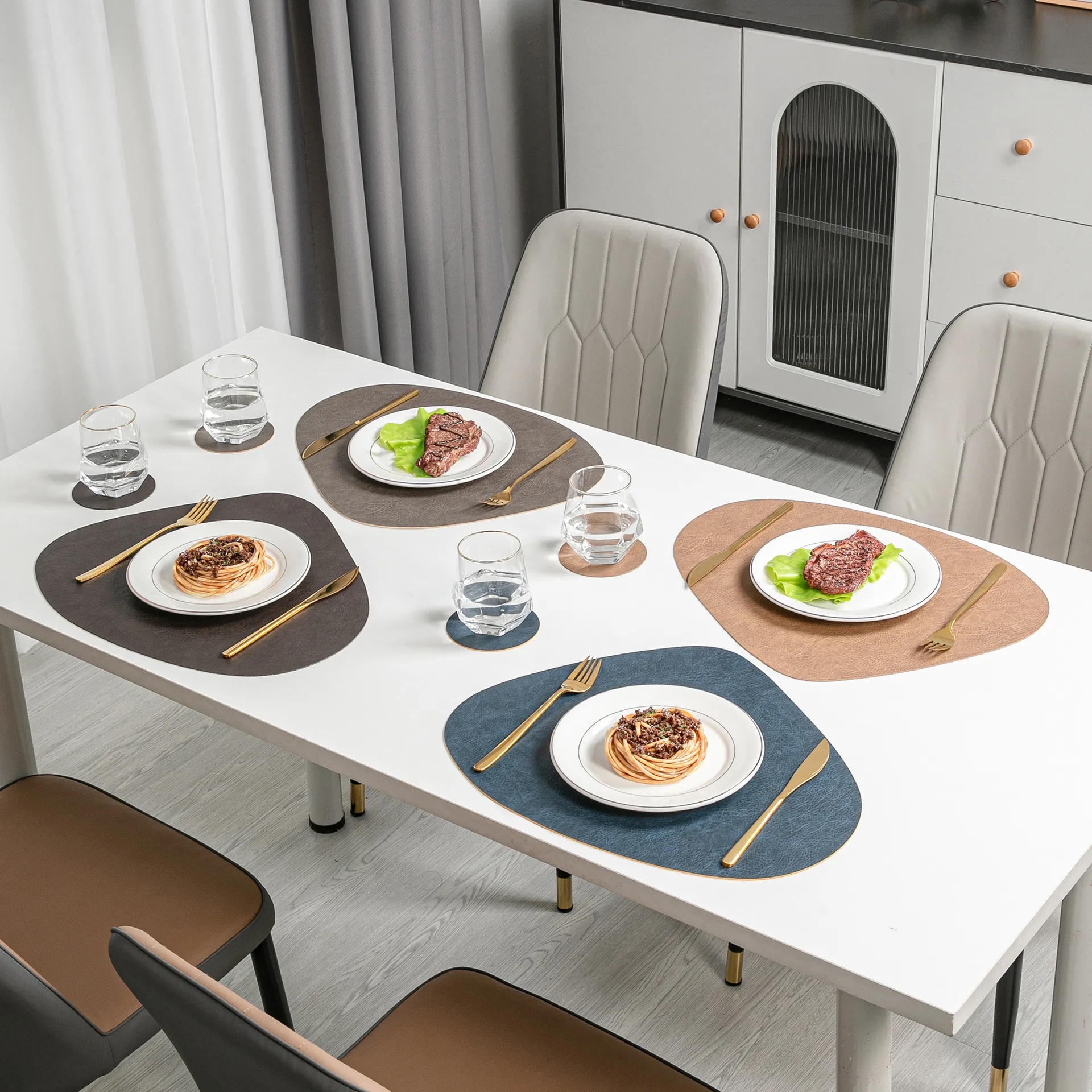 Water Droplet Shaped Leather Coaster Table Tableware Mat 5
