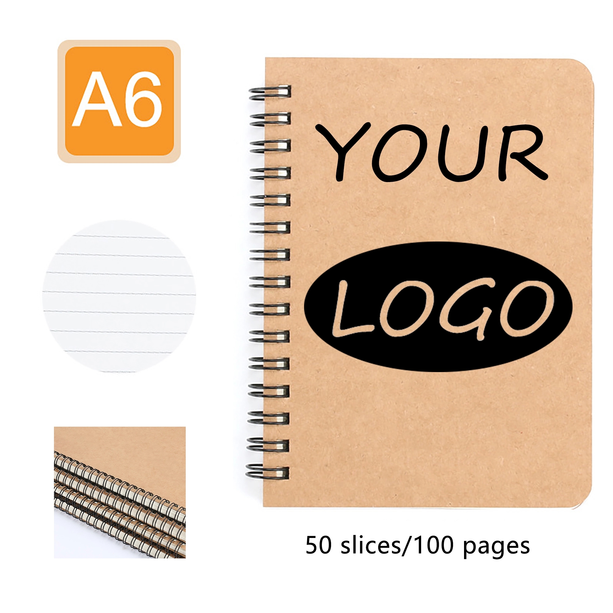 MOQ 100pcs A6 Kraft Paper Spiral Bound Notebook