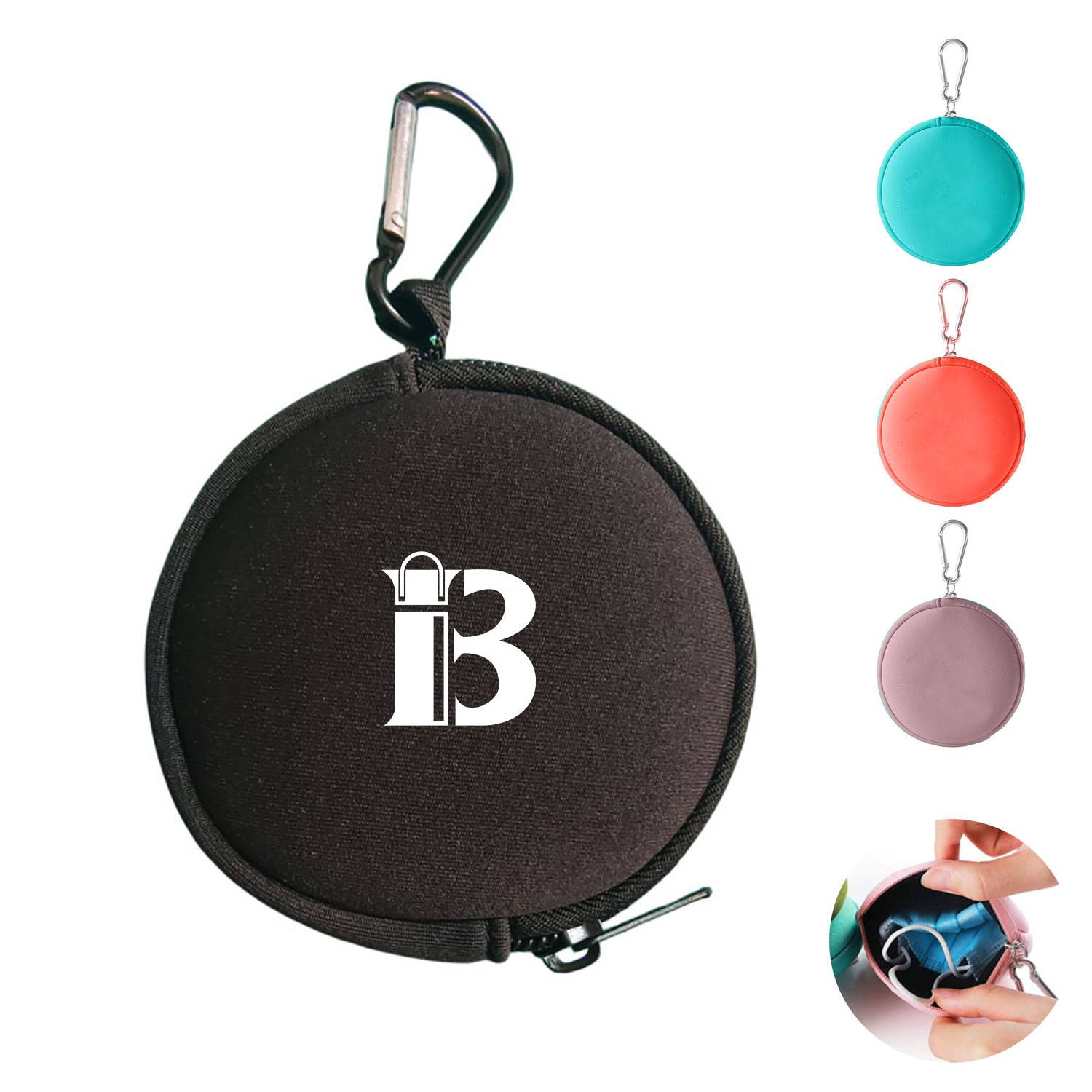 Neoprene Zipper Pouch Keychain w/ Silver Split-Ring
