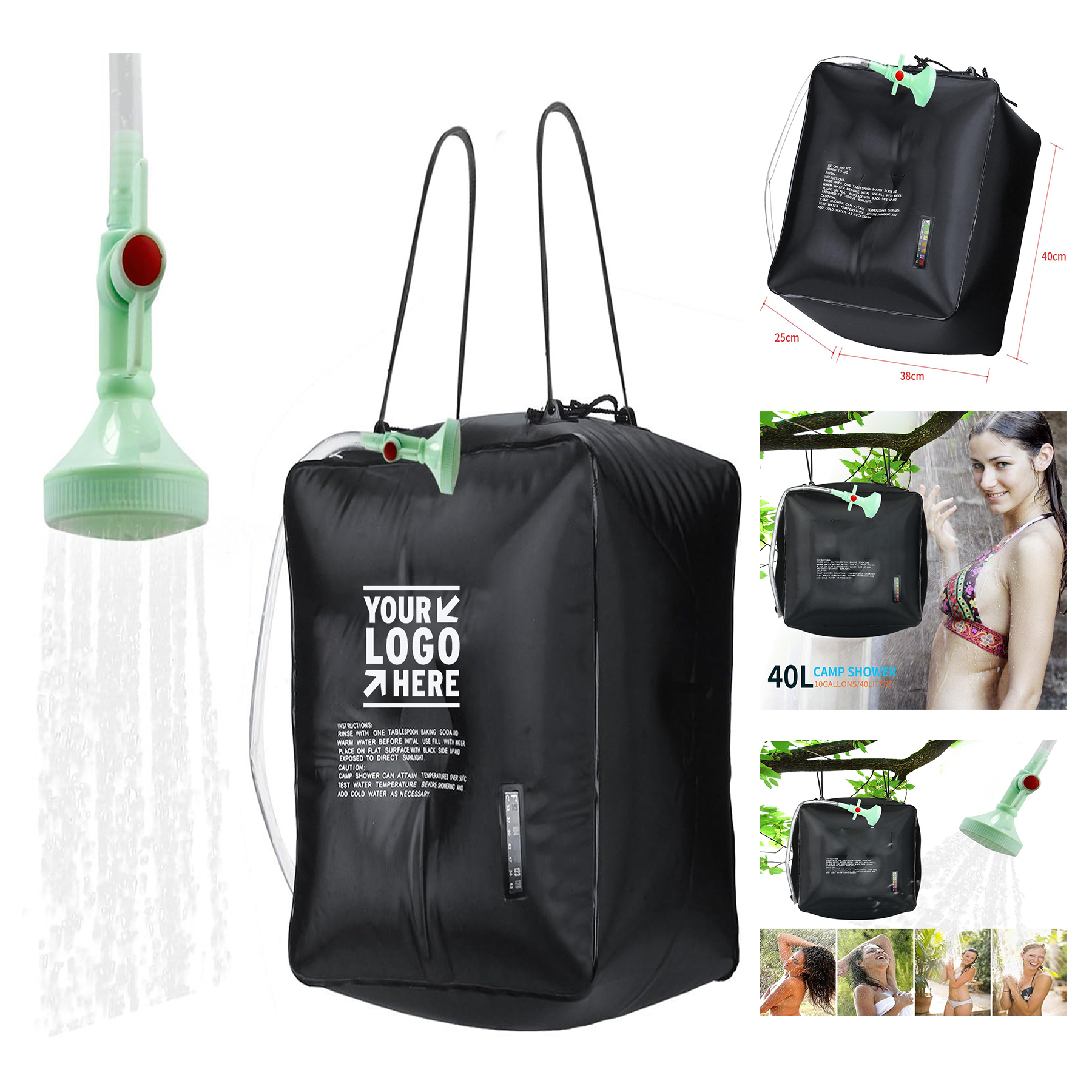 10 gallons/40L Solar Heating Camping Shower Bag with Temperature 