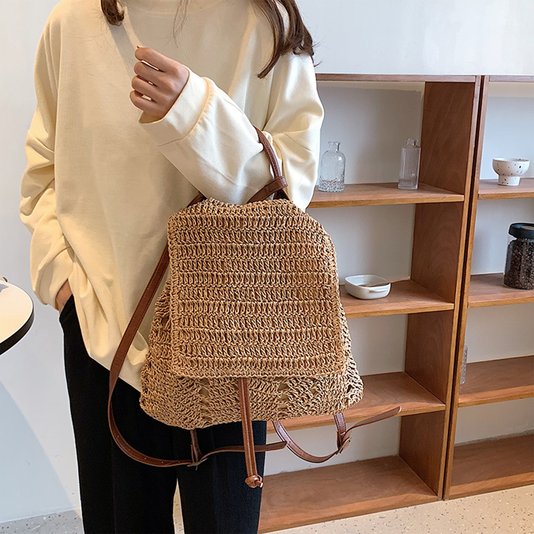 Jute Stylish woven beach backpack 2