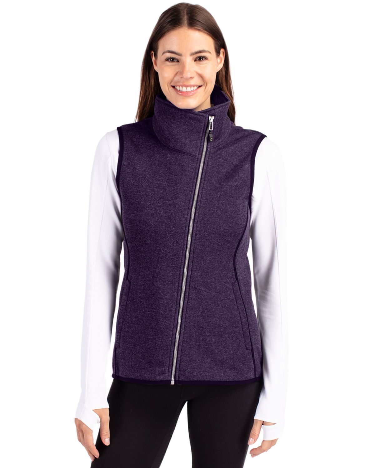 Cutter & Buck Mainsail Sweater-Knit Womens Full Zip Asymmetrical Vest 29