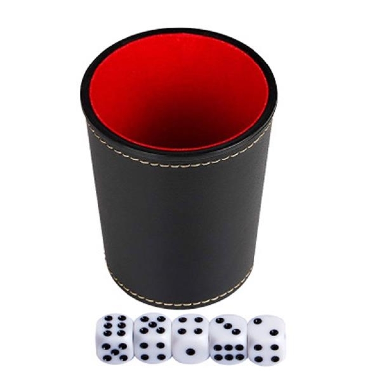 PU Leather Dice Cup with 5 Dices 2