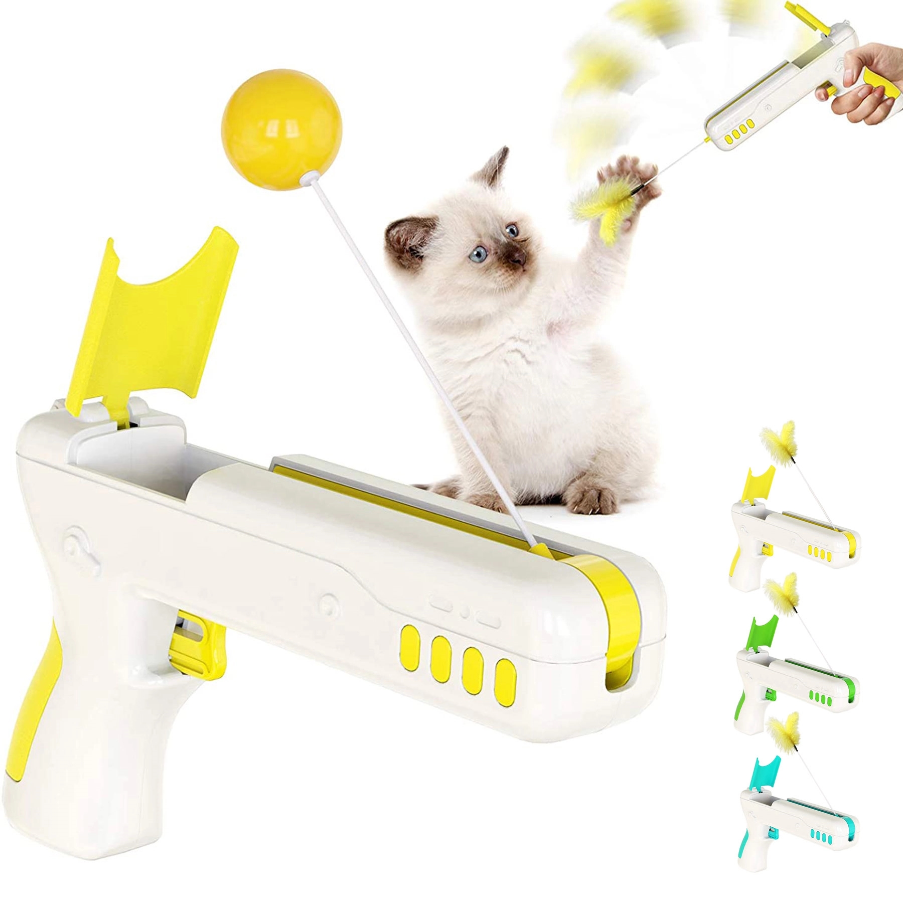 Rebound Cat Gun Toy Baseball Feather 1