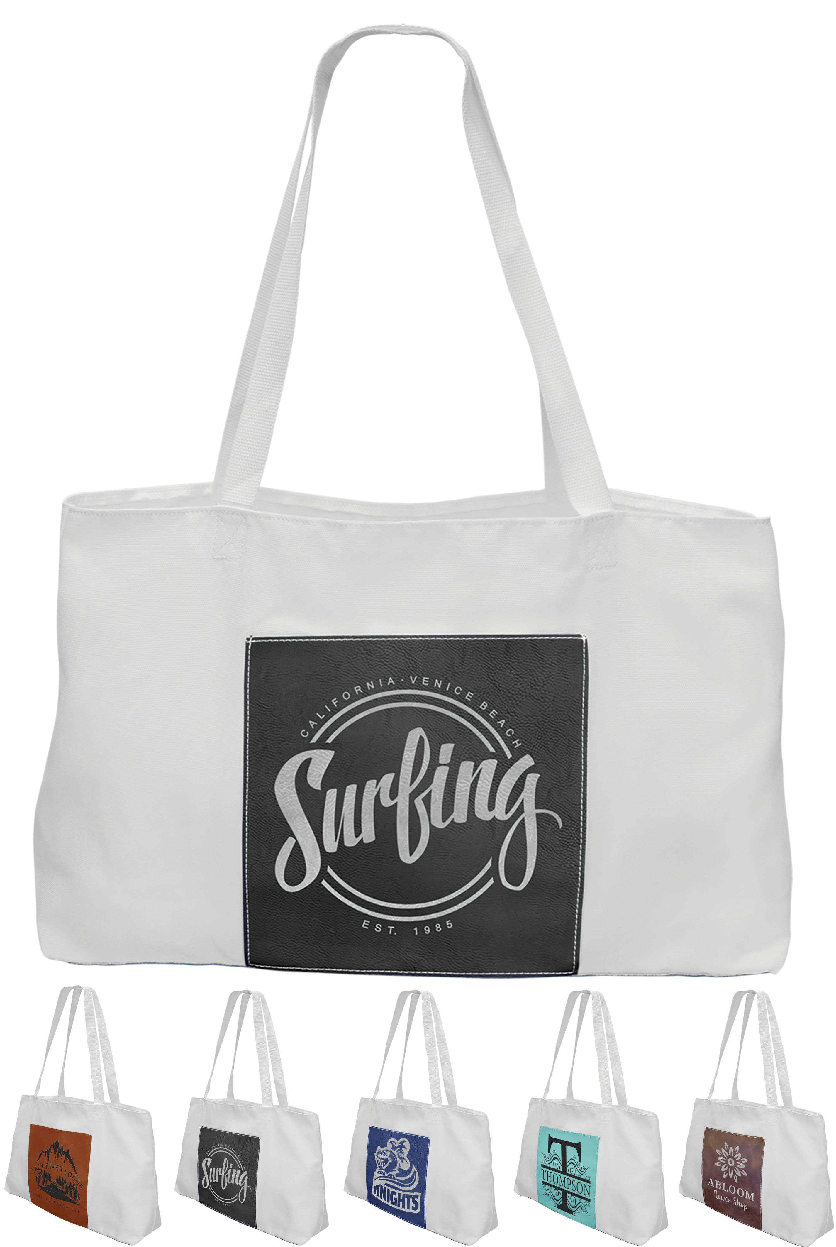 19" x 12" Canvas Bags with Leatherette Pocket and Gusset