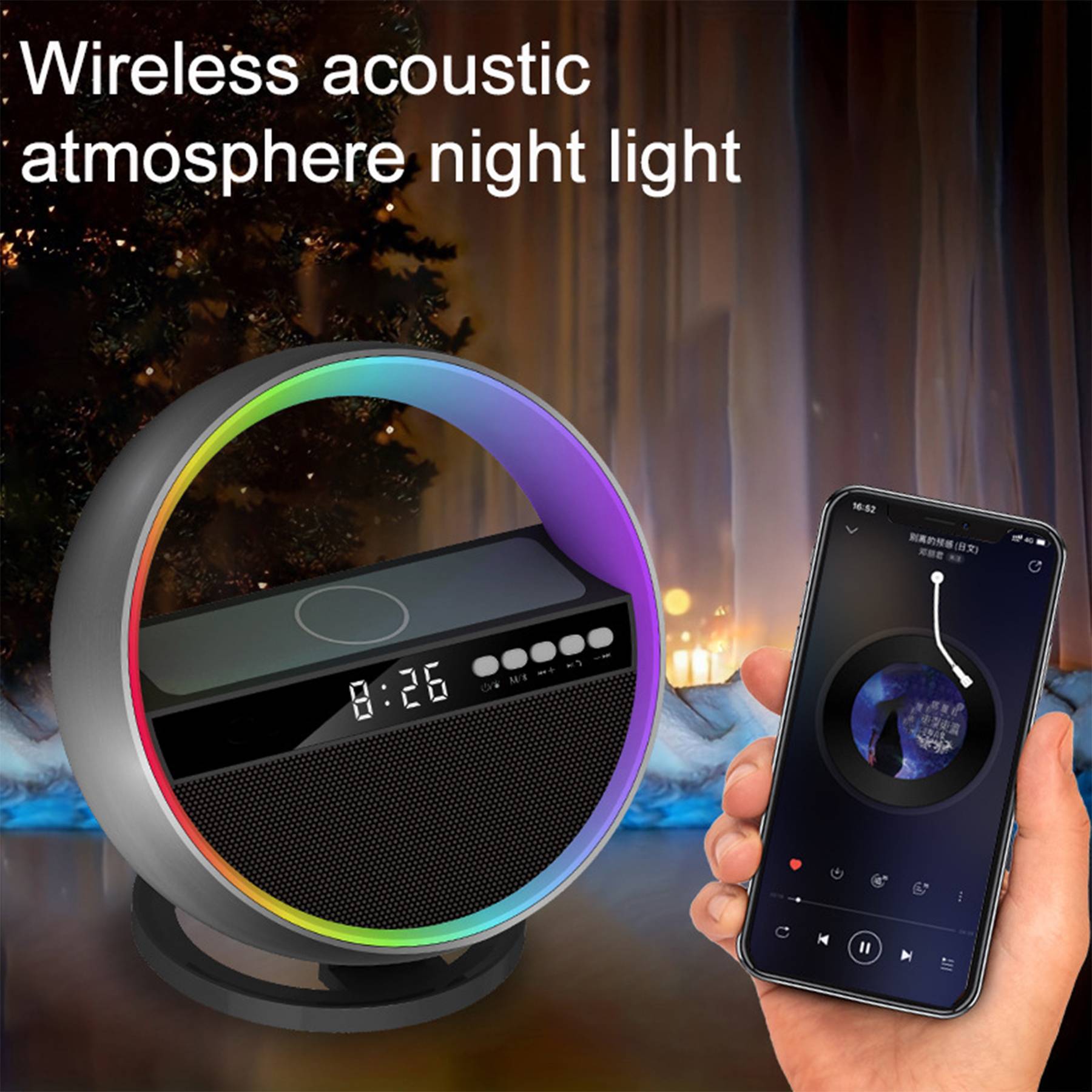 Wireless Charging Bluetooth Speaker with Clock 1