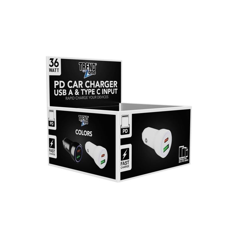 36W PD + USB A Car Chargers - Black/White 3