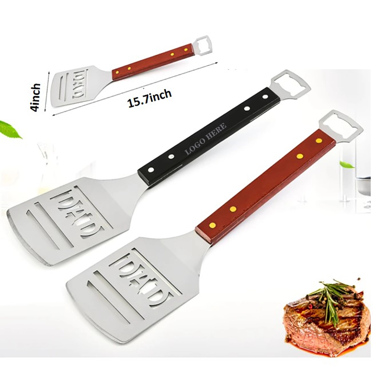 Stainless Steel Spatula with Bottle Opener and Wood Handle 4