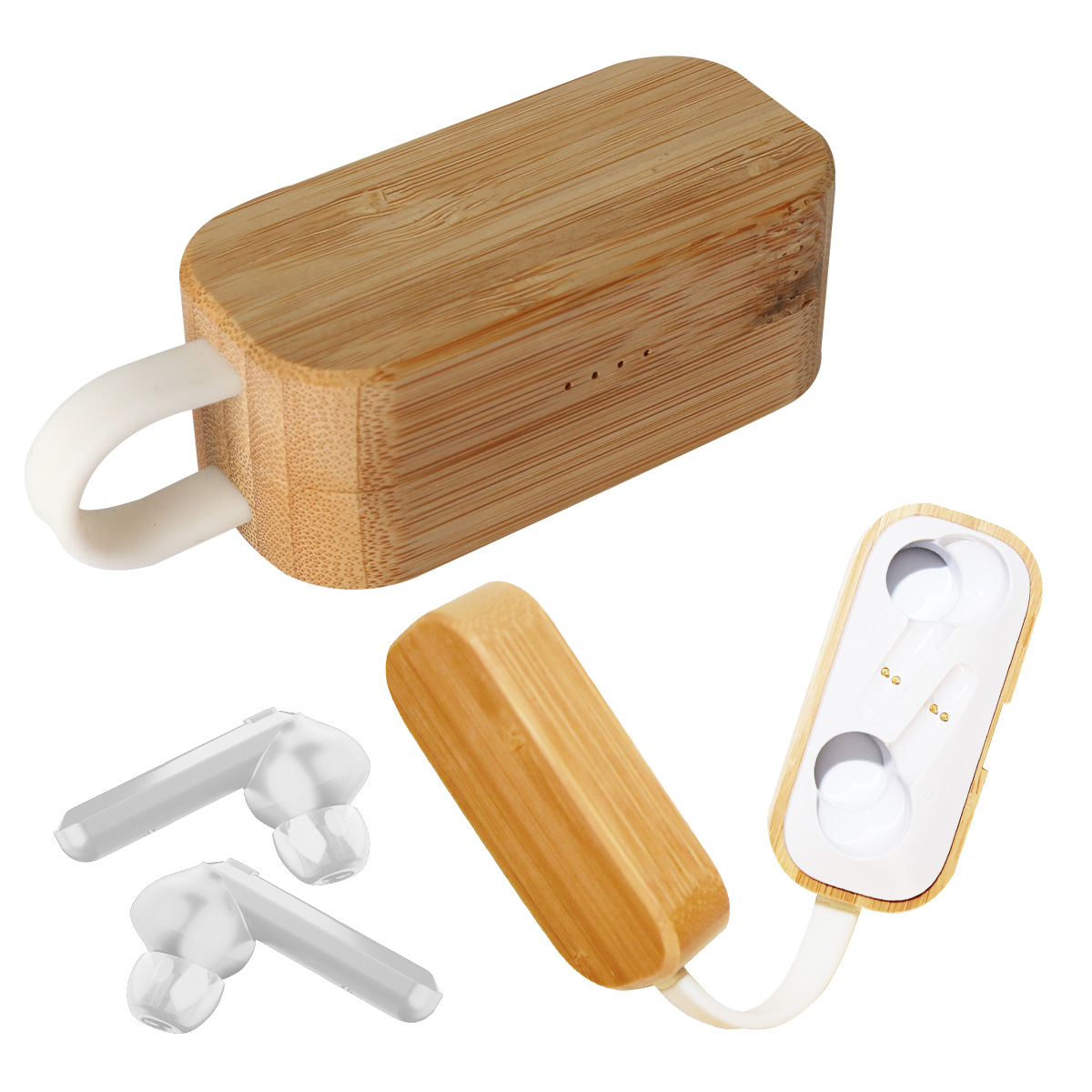 TWS Earbuds In Bamboo Charging Case 2