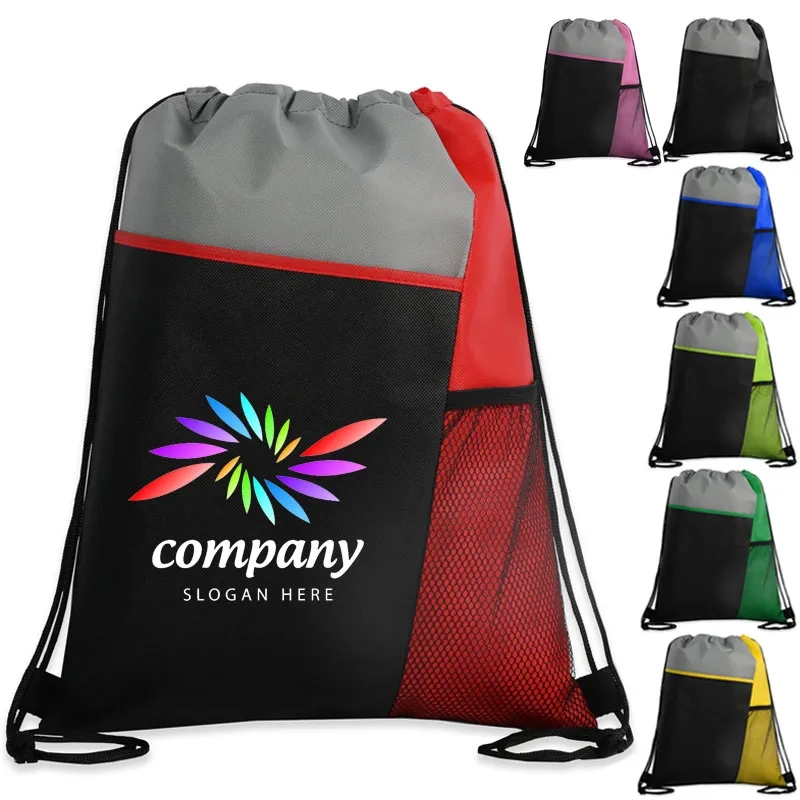 Tri-Colored Mesh Pocket Drawstring Backpack 3