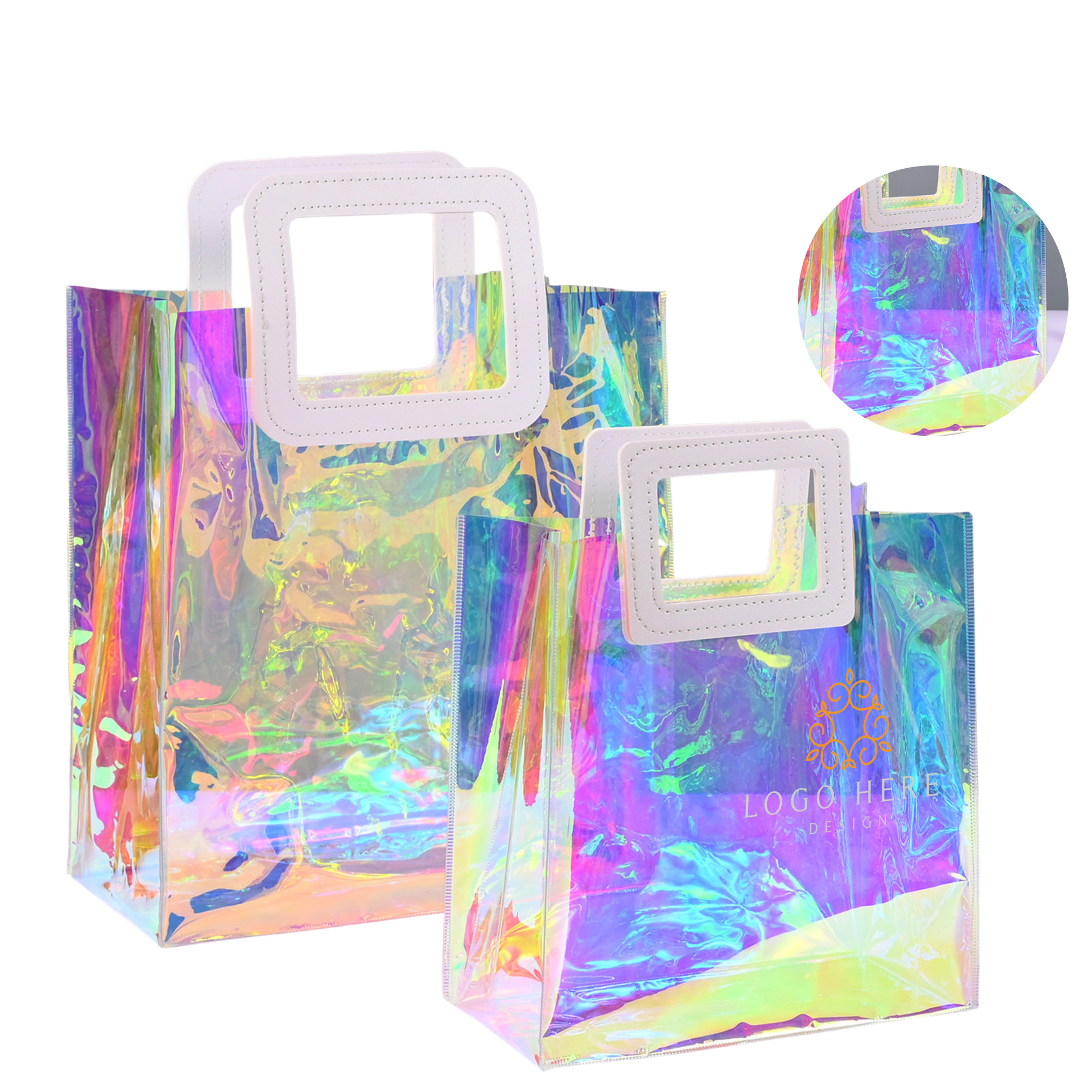 MOQ 50 Holographic PVC Tote Bag Transparent Rainbow Design 2