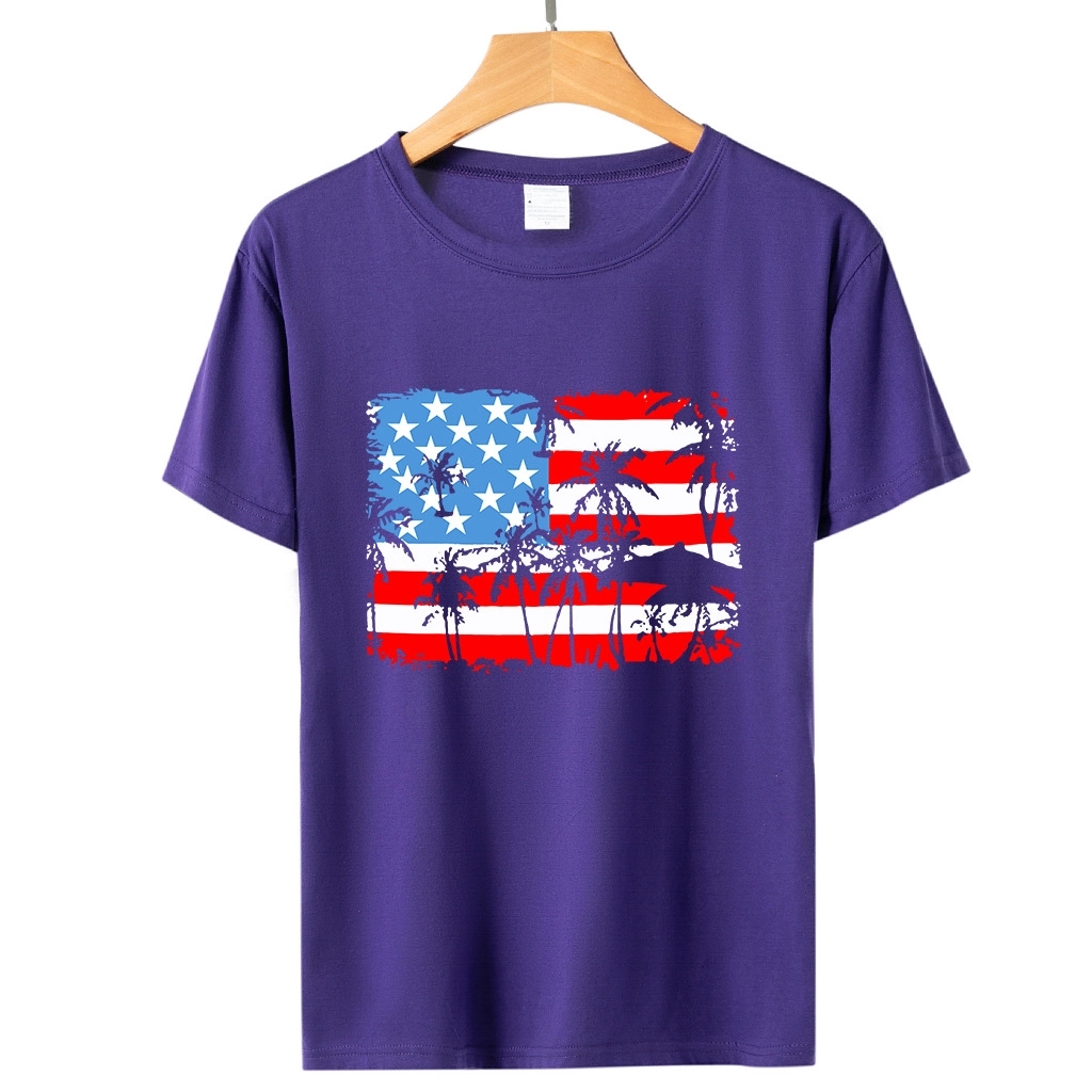 Women American Flag Graphic Short Sleeve Round Neck T-shirt 13