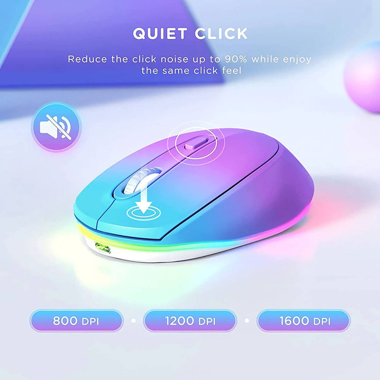 Rechargeable Colorful LED Lights Wireless Silent Mouse 2