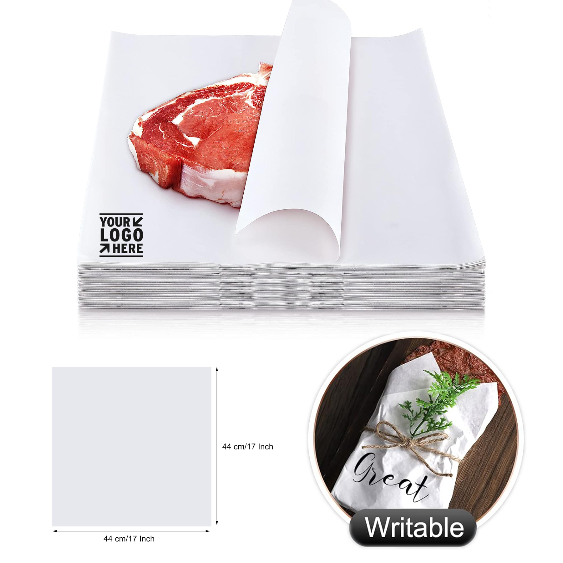 17 x 17 Inches Sublimation White Disposable Square Meat Sheet Precut No Wax Butcher Paper 2