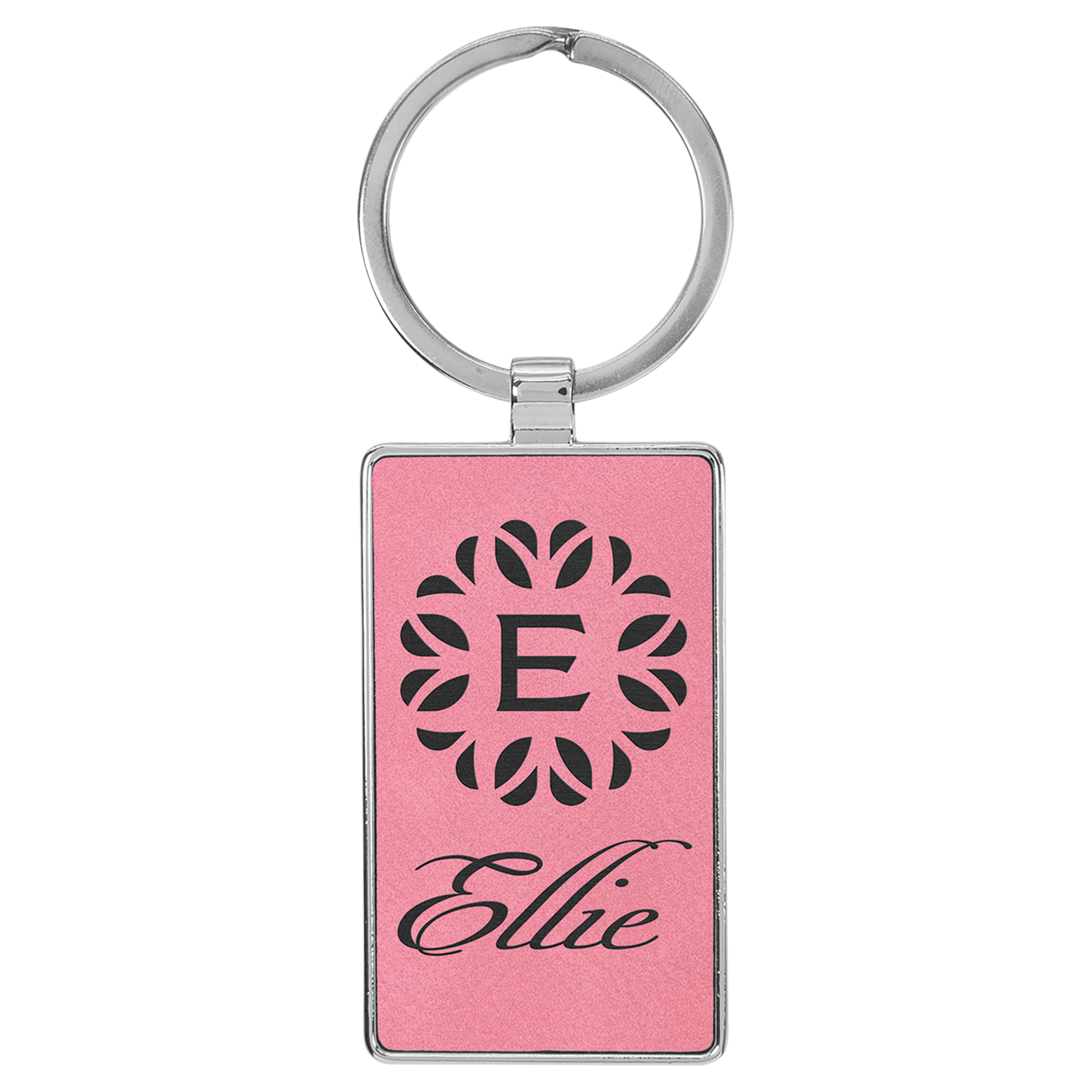 2 3/4" x 1 1/4" Leatherette/Metal Pink Rectangle Keychain 1