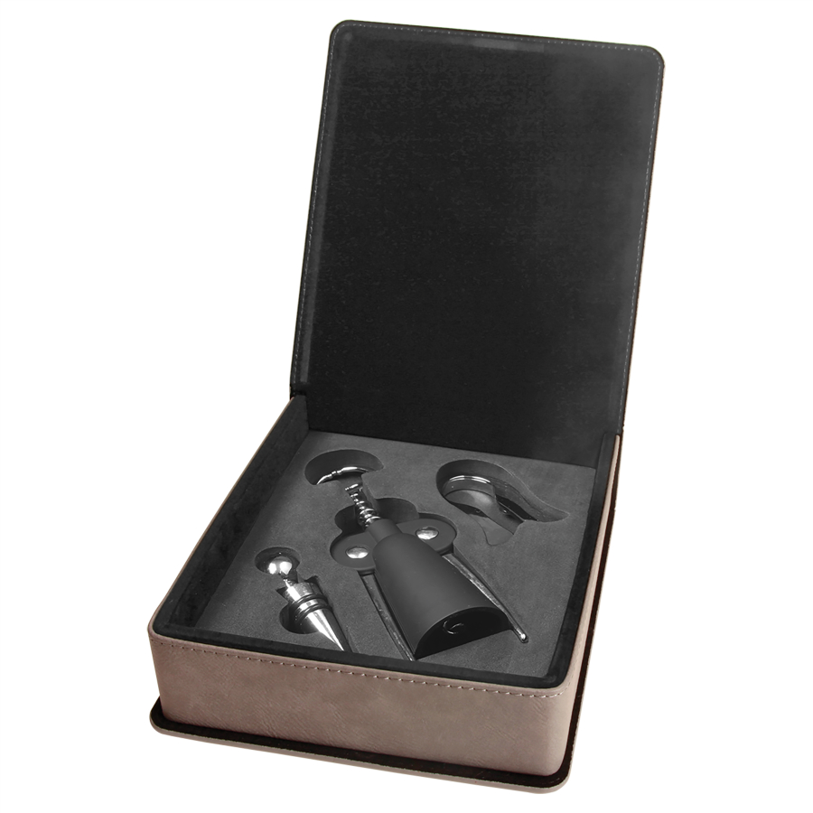 Gray Leatherette 3-Piece Wine Tool Gift Set 2