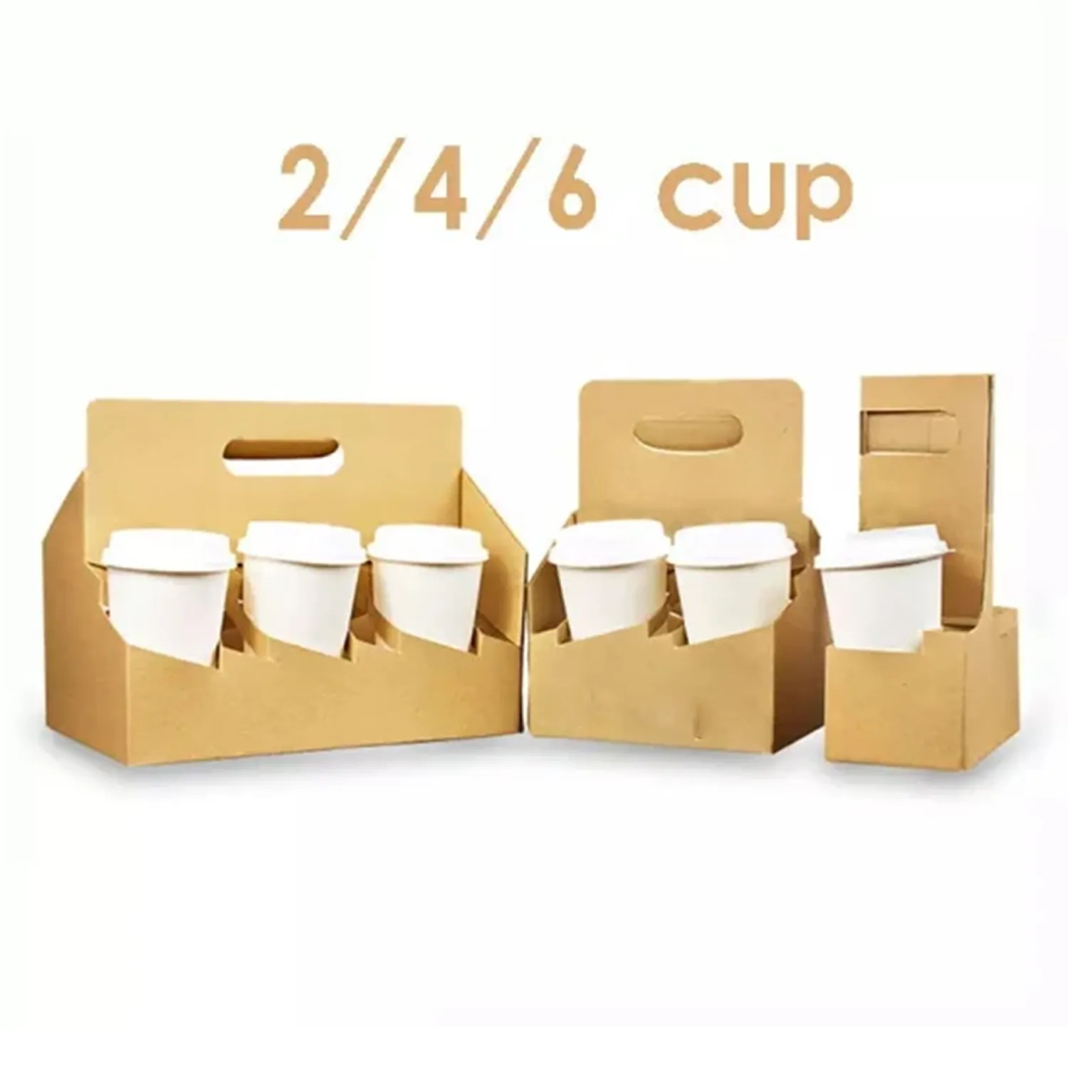 2/4/6 Kraft Paperboard Cup Holder Drink Carrier With Handle 4