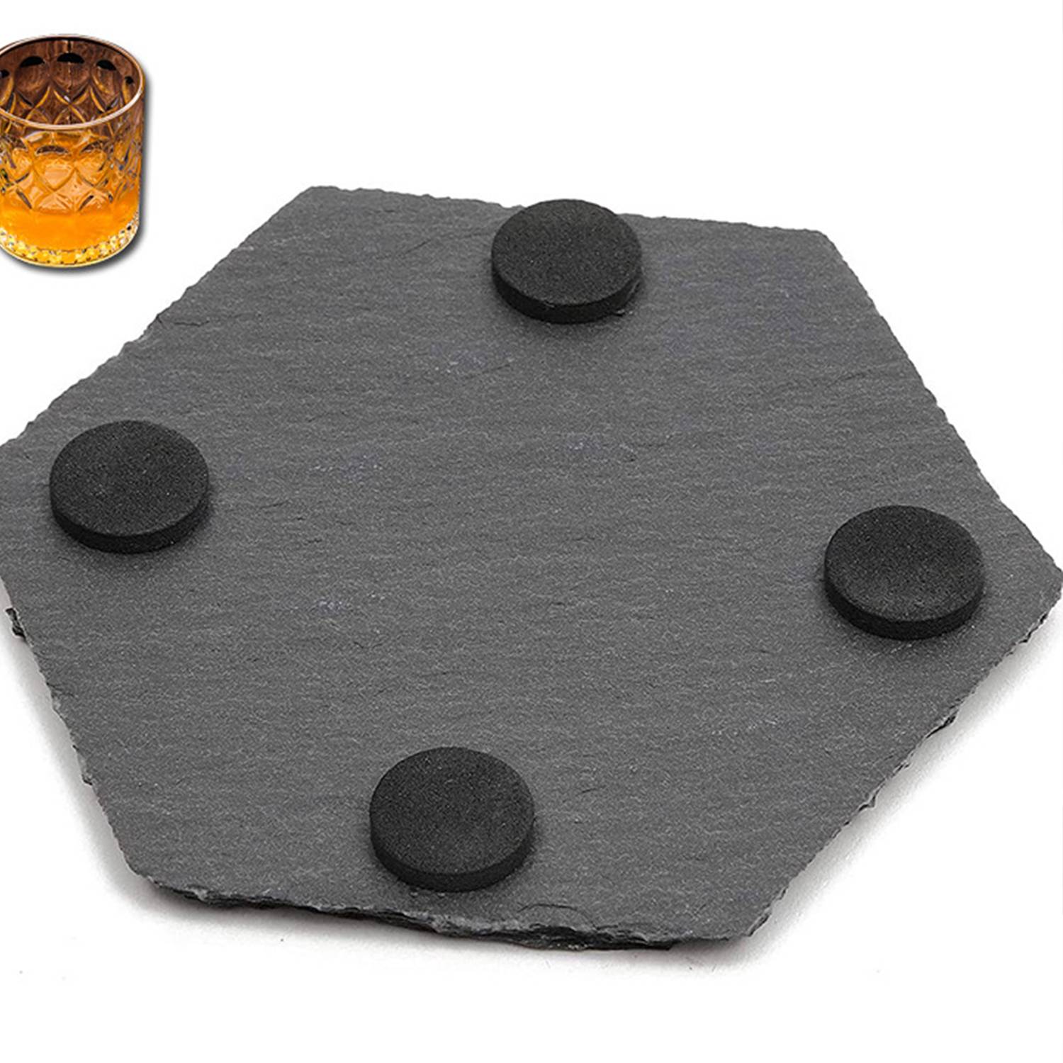 Black Slate Coaster with Wtorage Rack Kit 4