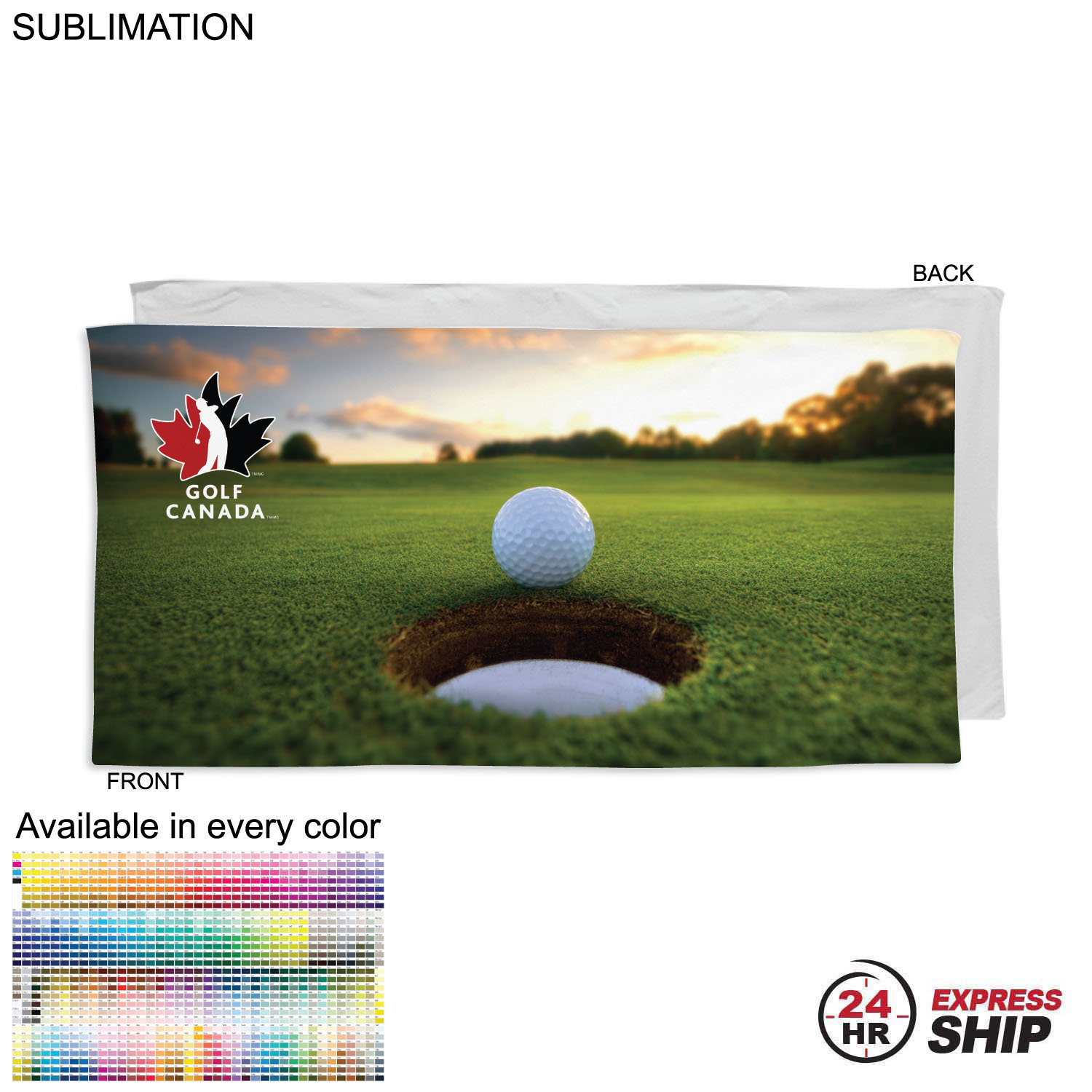 24 Hr Express Ship - Golf Caddie Towel, Extra Large, in Plush Velour Terry , 24"x48", Sublimated 4