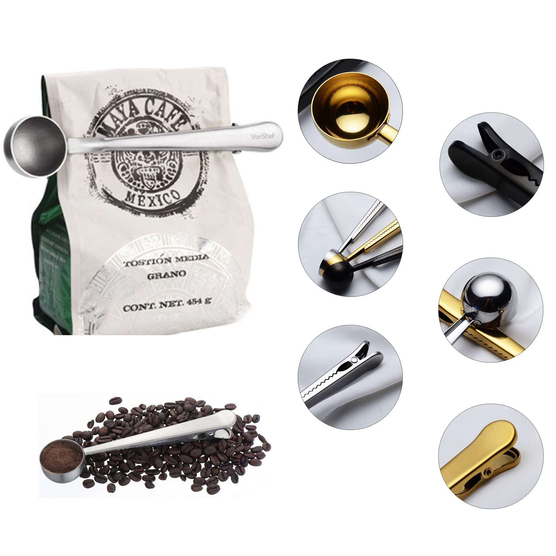 Stainless Steel Kitchen Supplies Coffee Scoop With Clip 7
