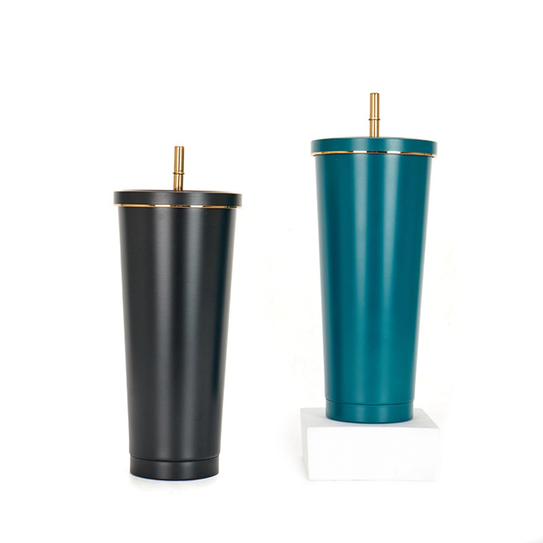 25 Oz. Double Wall Gold Edge Tumbler With Straw & Lid 2