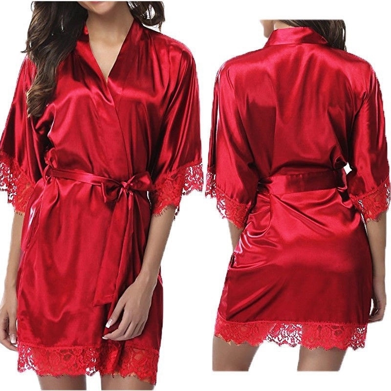 Women's Satin Robe Lace Silk Kimono 5
