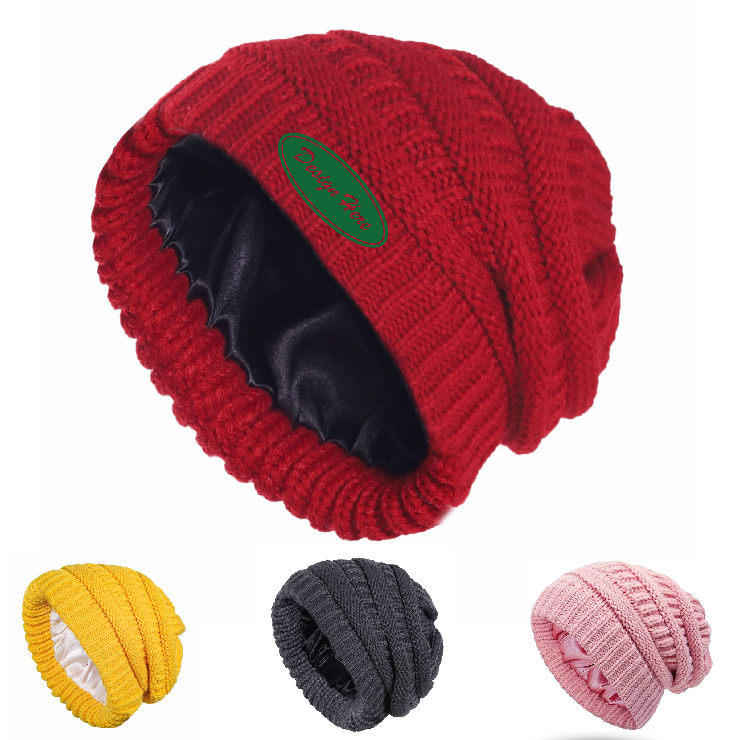 Knitted Beanie | Satin Lined | Customizable Winter Hat 1