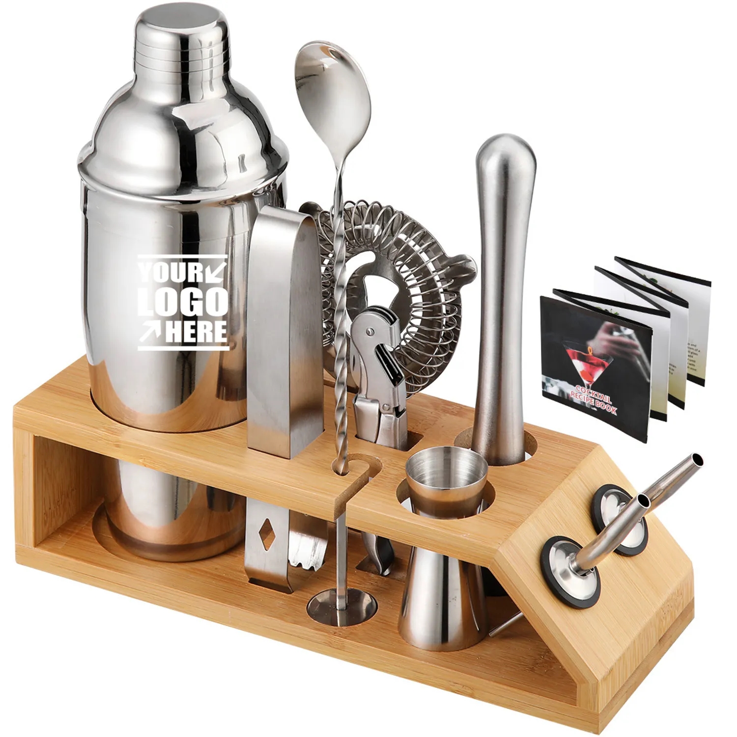 11 pcs Bartender Set Drink Cocktail Shakers wt Bamboo Stand 2