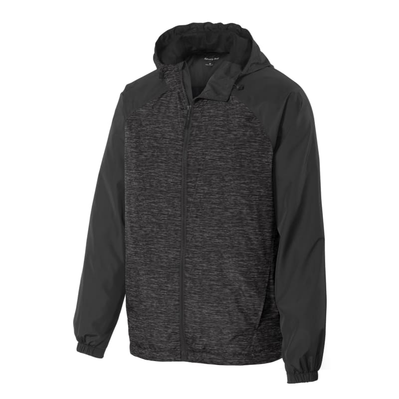 Sport-Tek Heather Colorblock Raglan Hooded Wind Jacket. 17