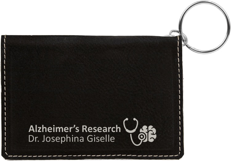 4 1/4" x 3" Black/Silver Leatherette Keychain ID Holder 2