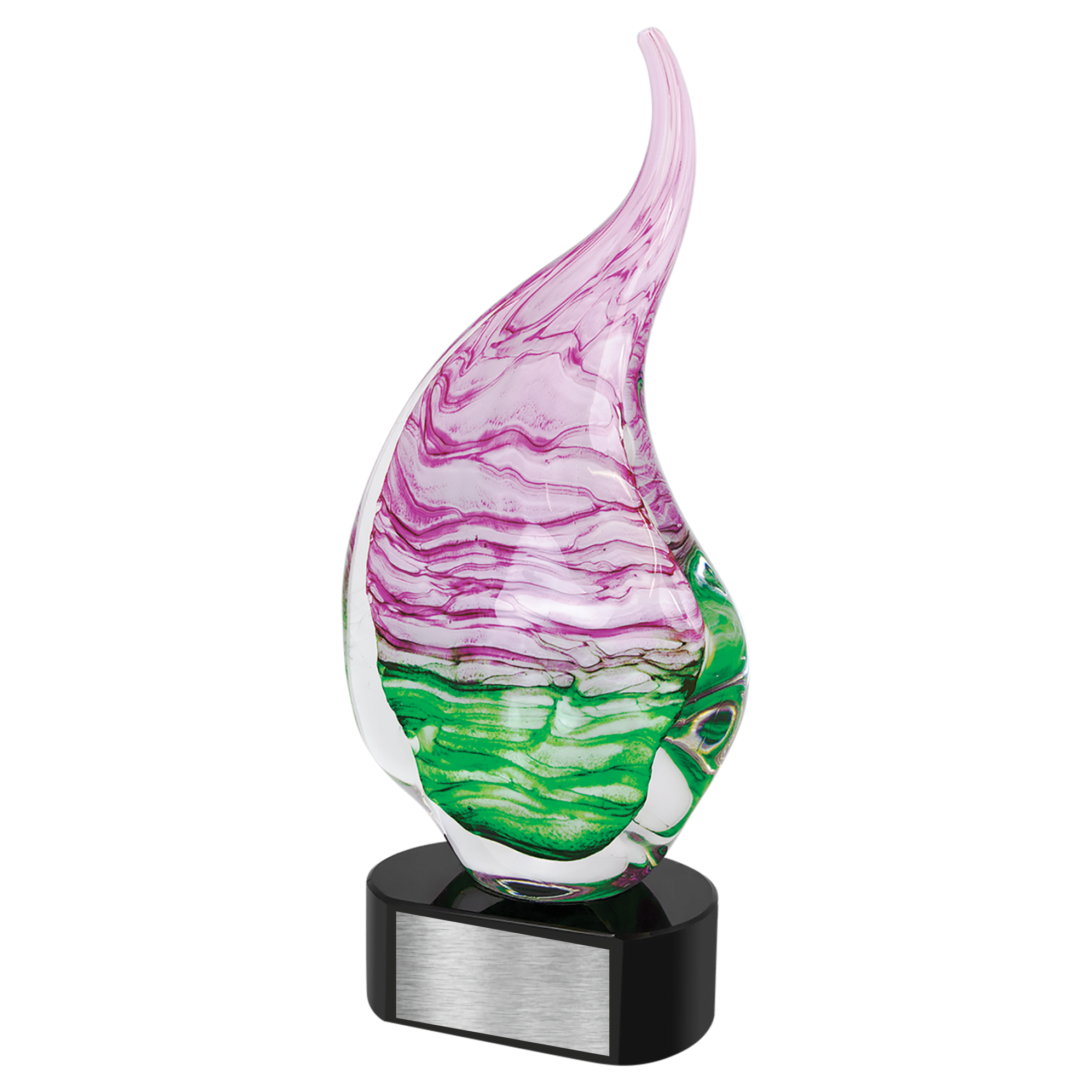 15 1/2" Pink/Green Art Glass with Black Base 3