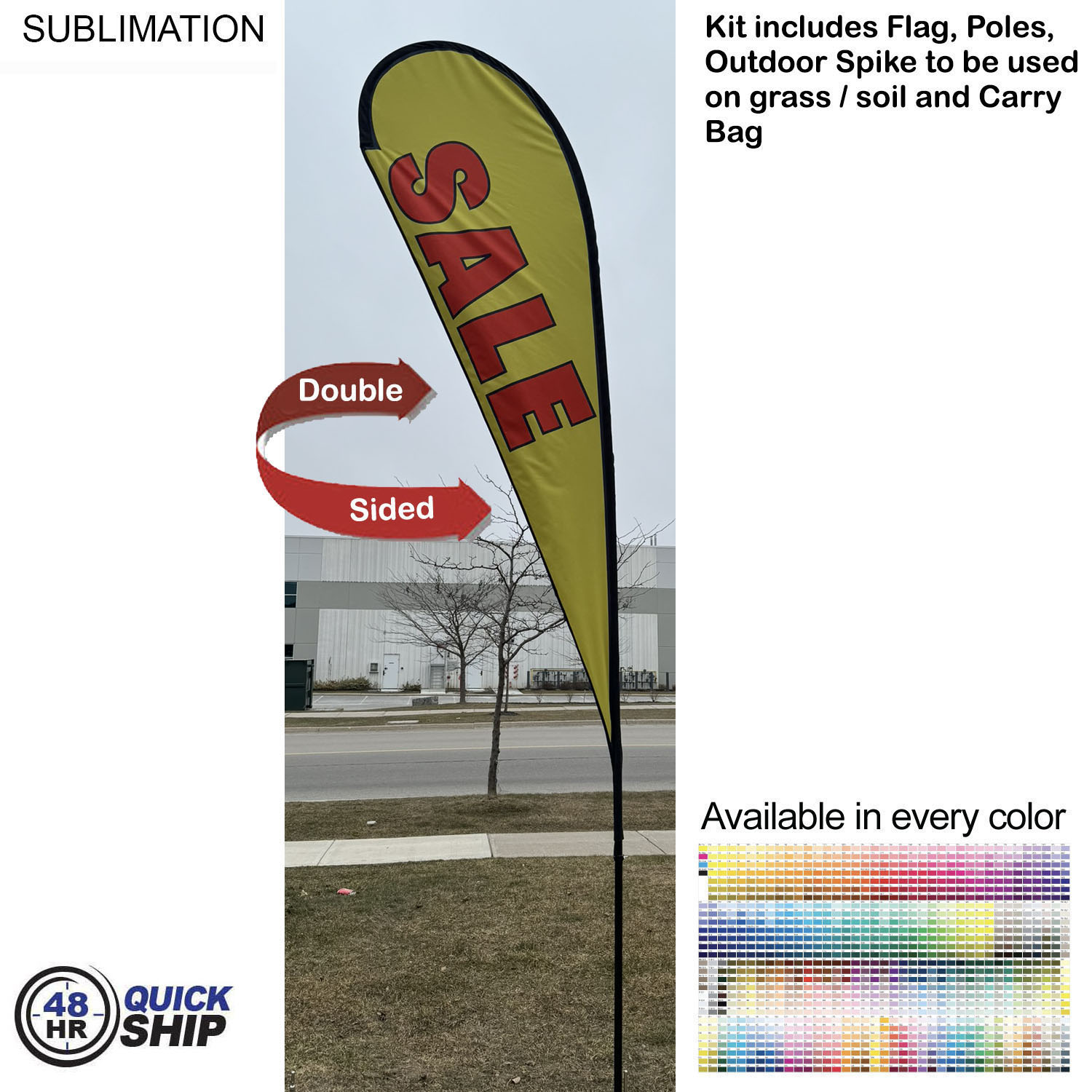 48 Hr Quick Ship - 13.5' Large Tear Drop Flag Kit, Full Color Graphics Double Side, Spike and Bag. 2